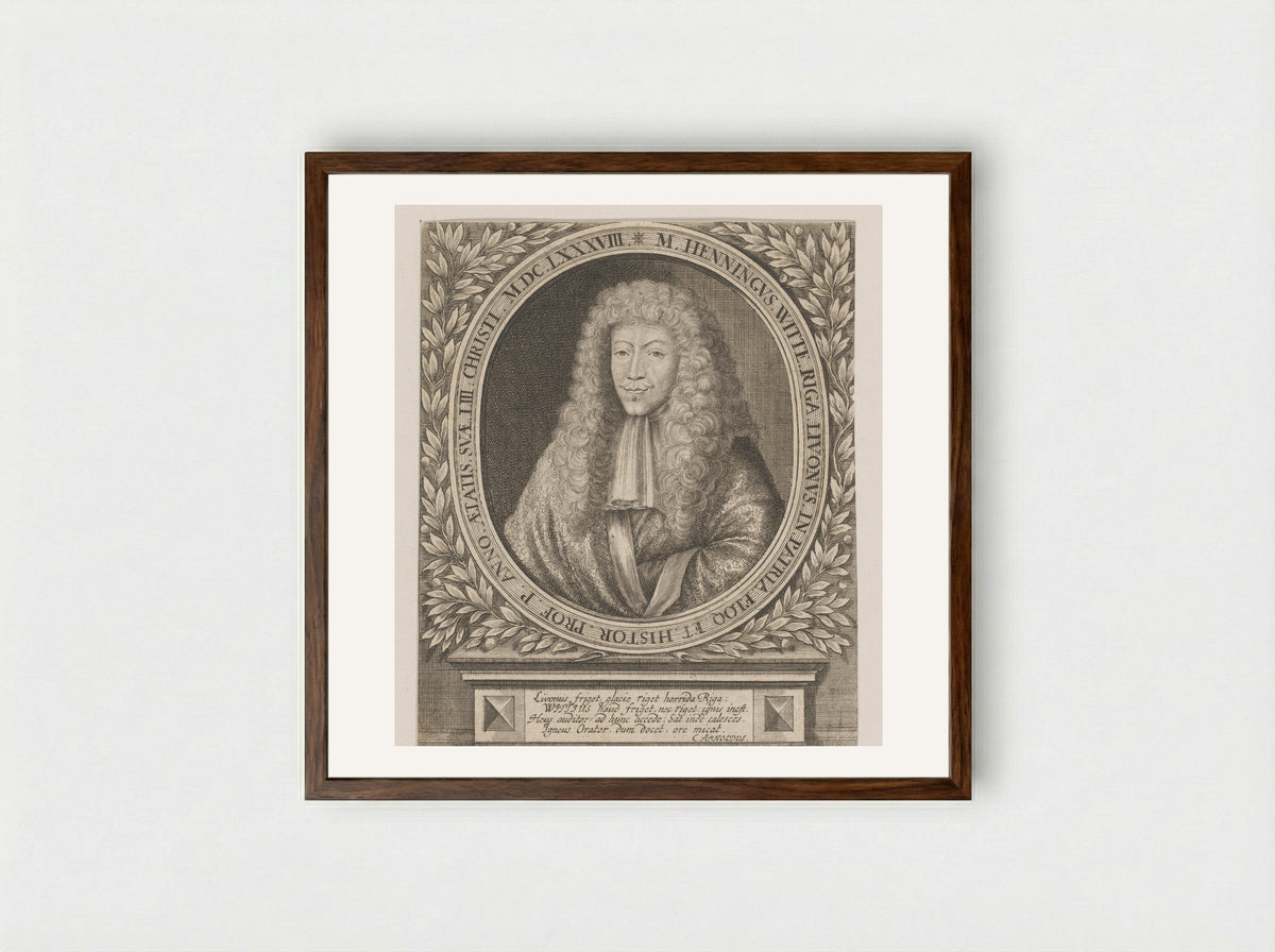 Portrait of Henning Witte at Age 53 - Johann Ulrich Kraus - Framed Print Dark Wood