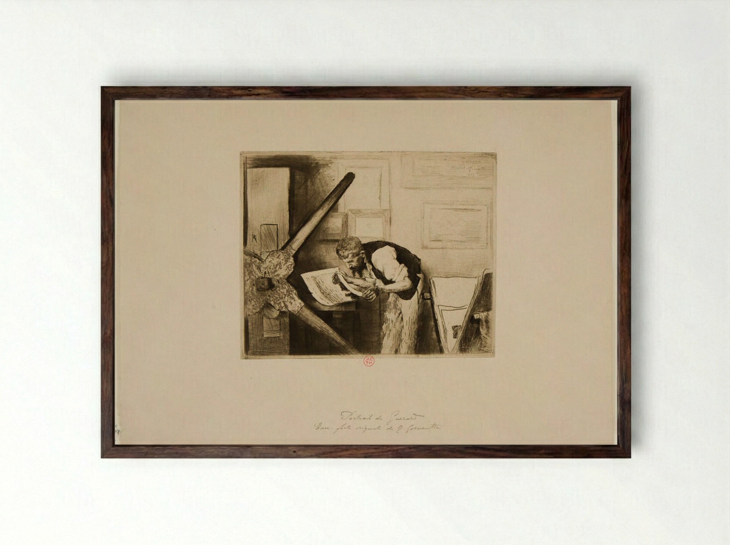 Portrait of Henri-Charles Guérard - Norbert Goeneutte - Framed Print Dark Wood