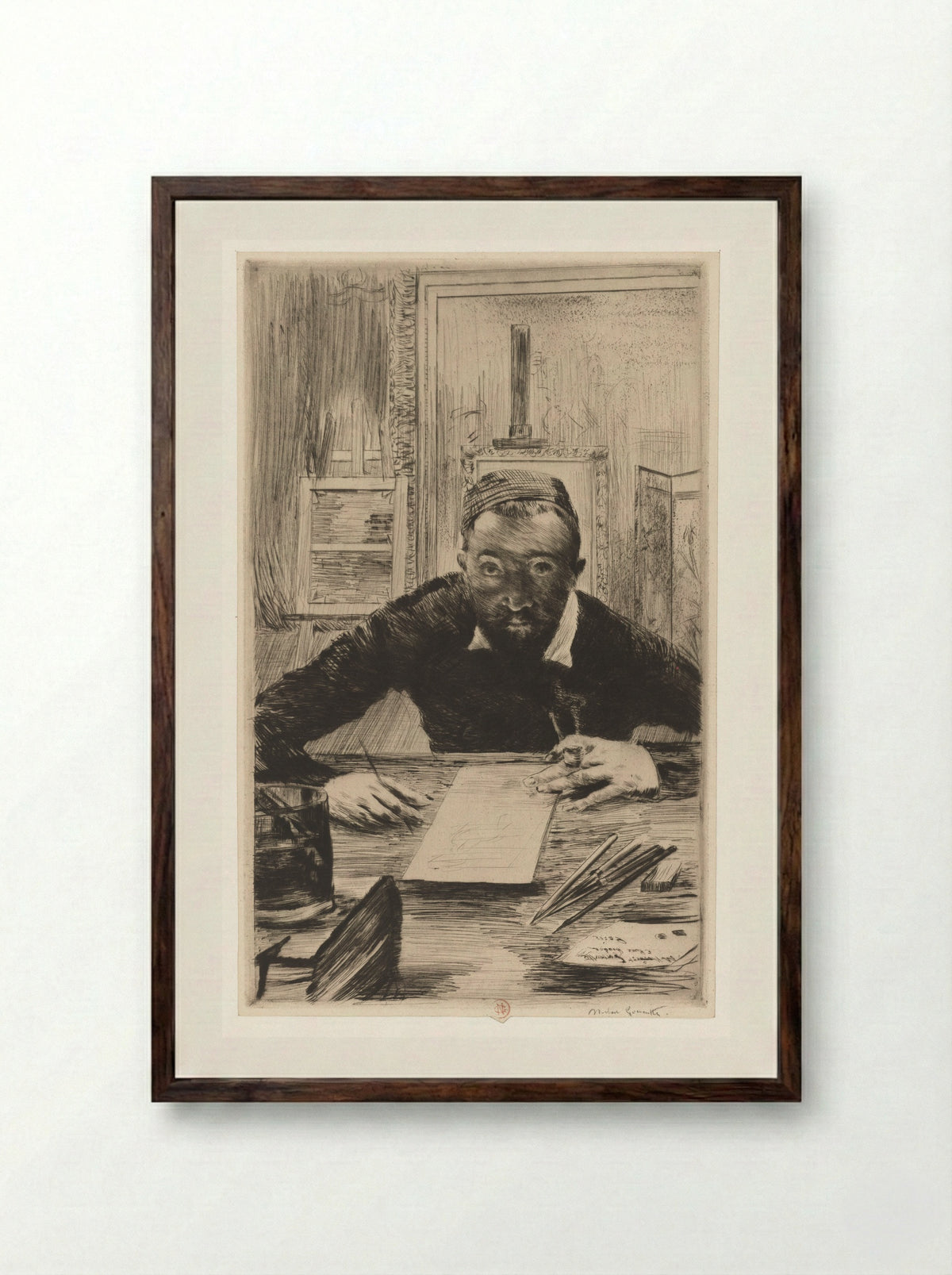 Portrait of Henri Charles Guérard - Norbert Goeneutte - Framed Print Dark Wood
