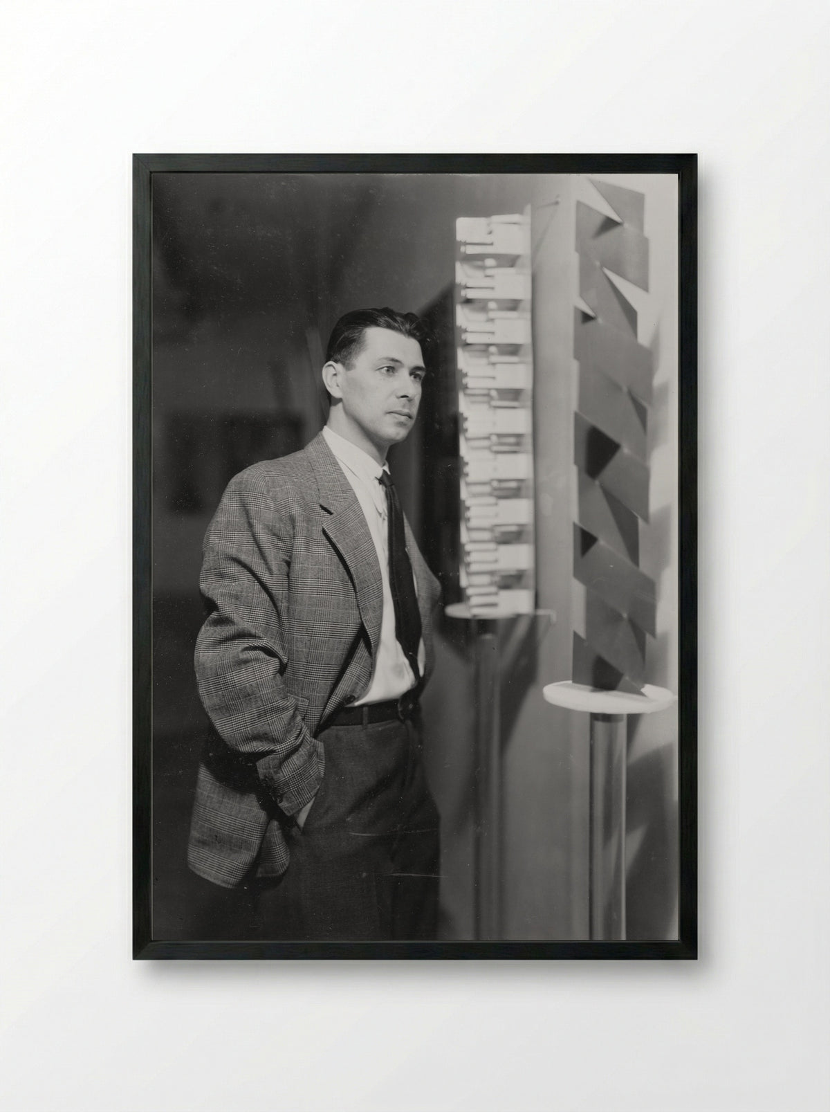 Portrait of Herbert Bayer with Sculpture - Herbert Bayer - Framed Print Black