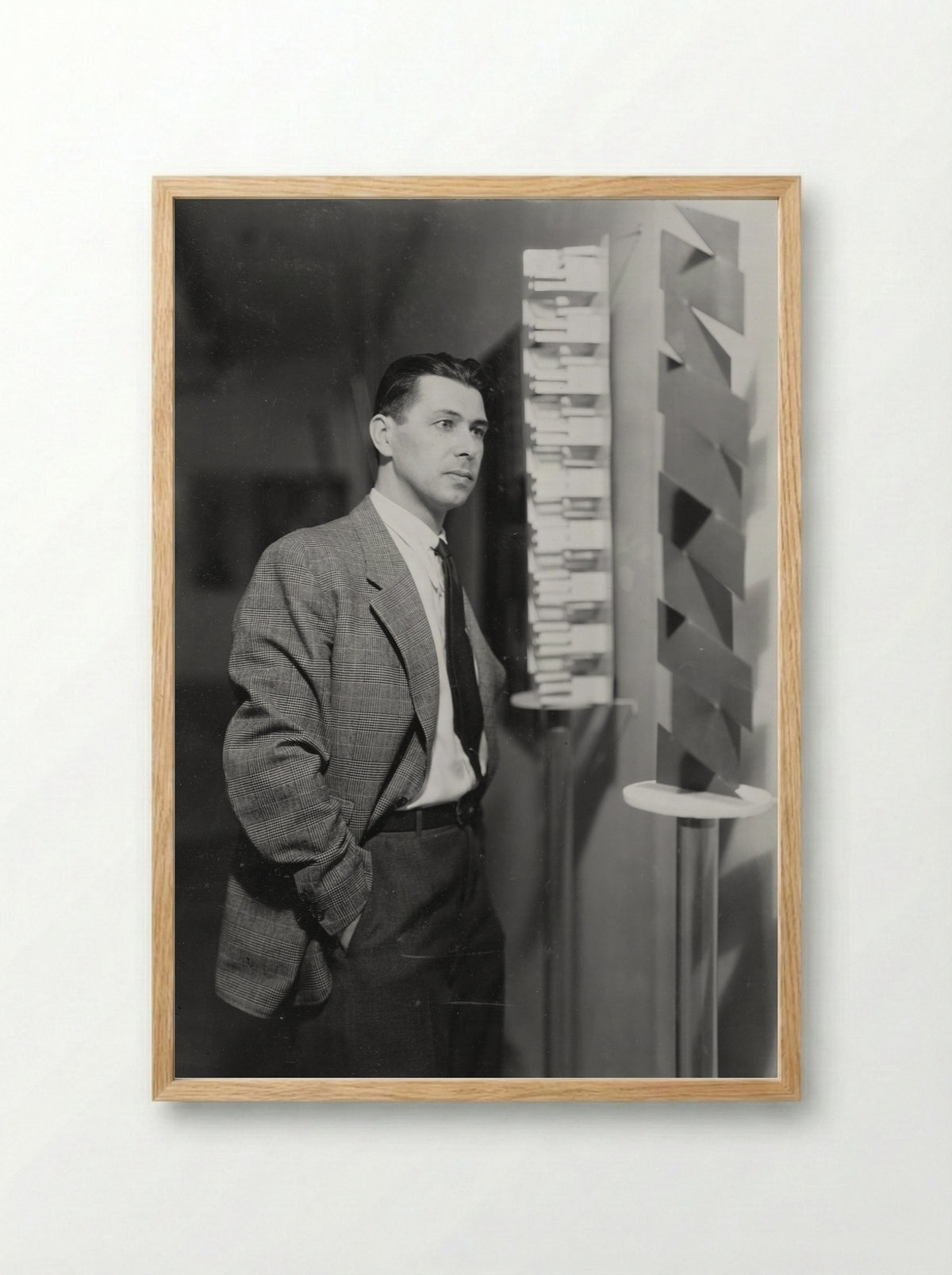 Portrait of Herbert Bayer with Sculpture - Herbert Bayer - Framed Print Wood