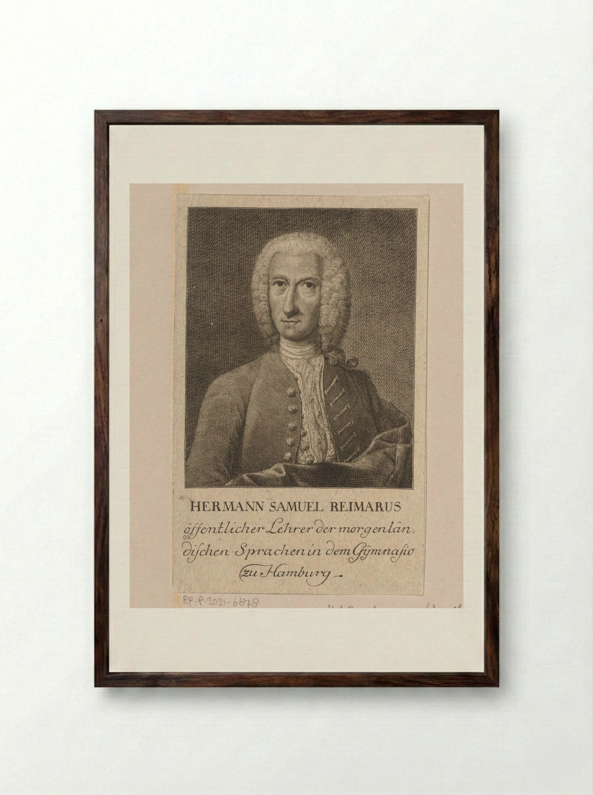 Portrait of Hermann Samuel Reimarus - Christian Fritzsch - Framed Print Dark Wood