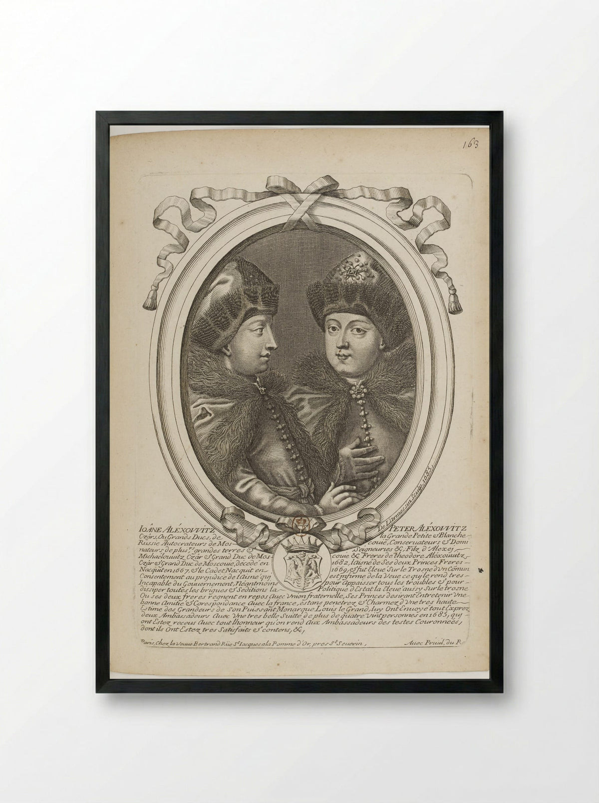 Portrait of Ivan V and Peter the Great - Nicolas de Larmessin (I) - Framed Print Black