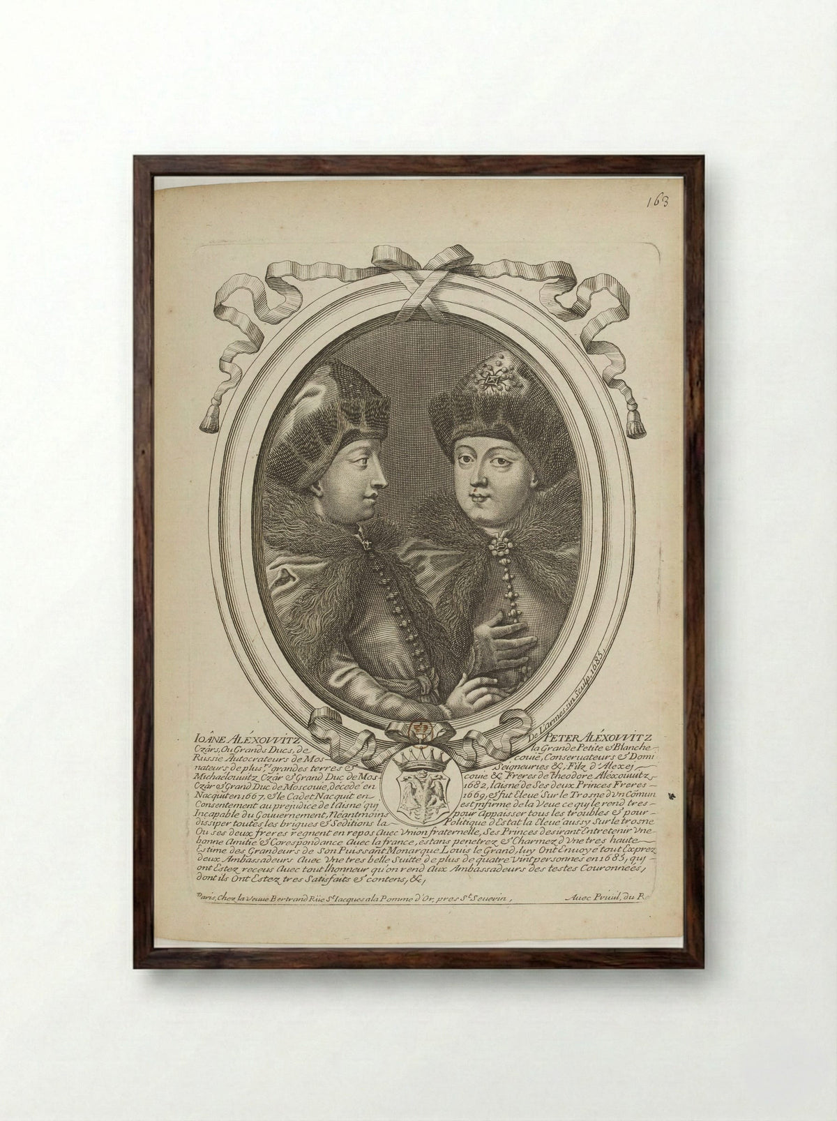 Portrait of Ivan V and Peter the Great - Nicolas de Larmessin (I) - Framed Print Dark Wood