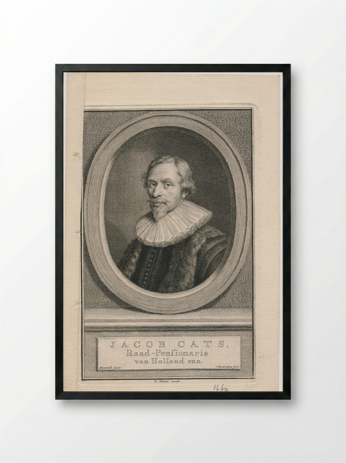 Portrait of Jacob Cats - Jacob Houbraken - Framed Print Black