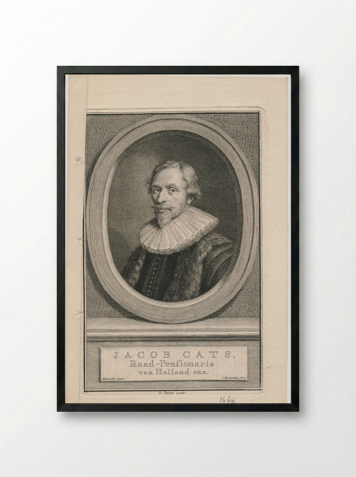 Portrait of Jacob Cats - Jacob Houbraken - Framed Print Black