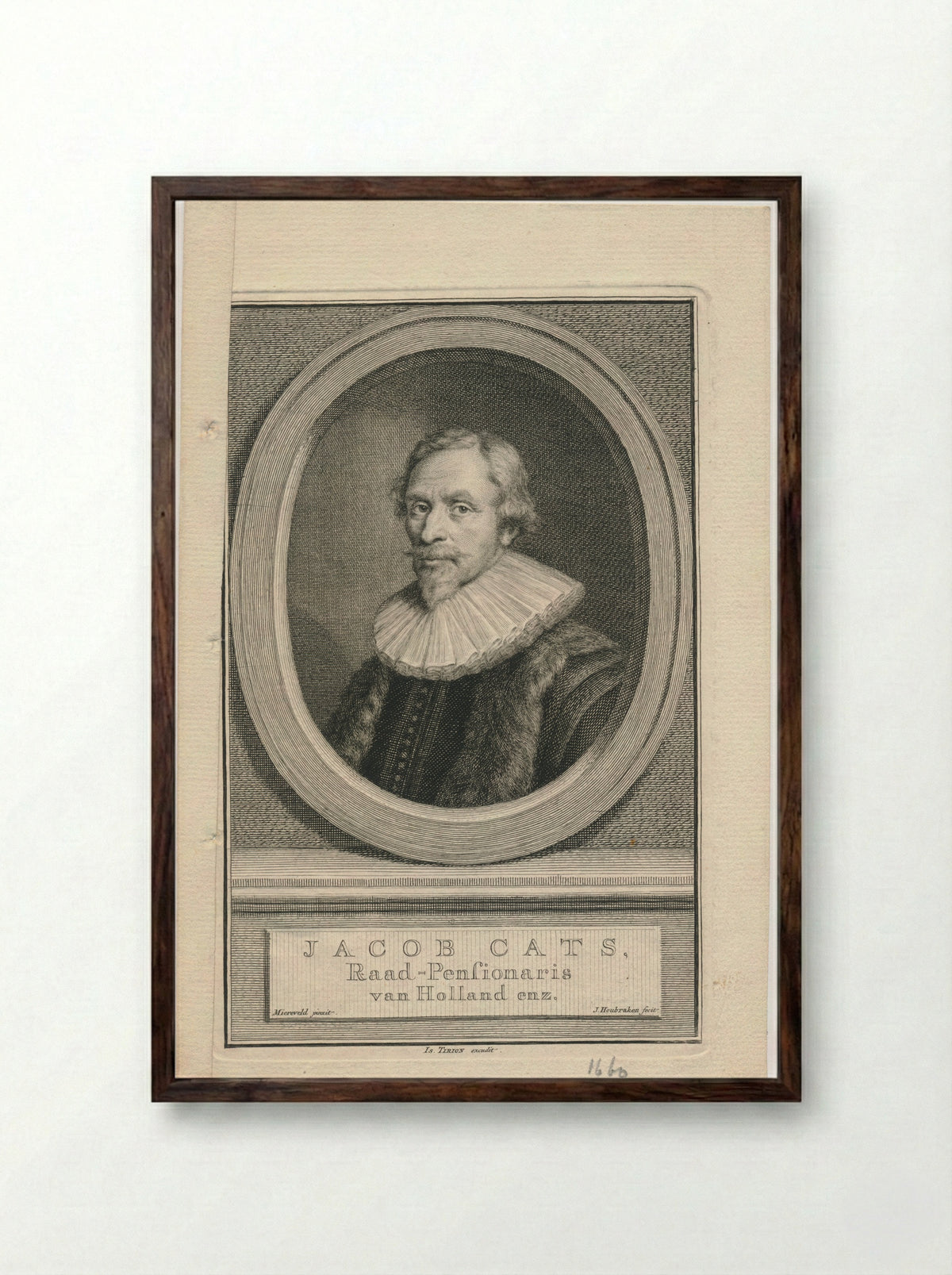Portrait of Jacob Cats - Jacob Houbraken - Framed Print Dark Wood