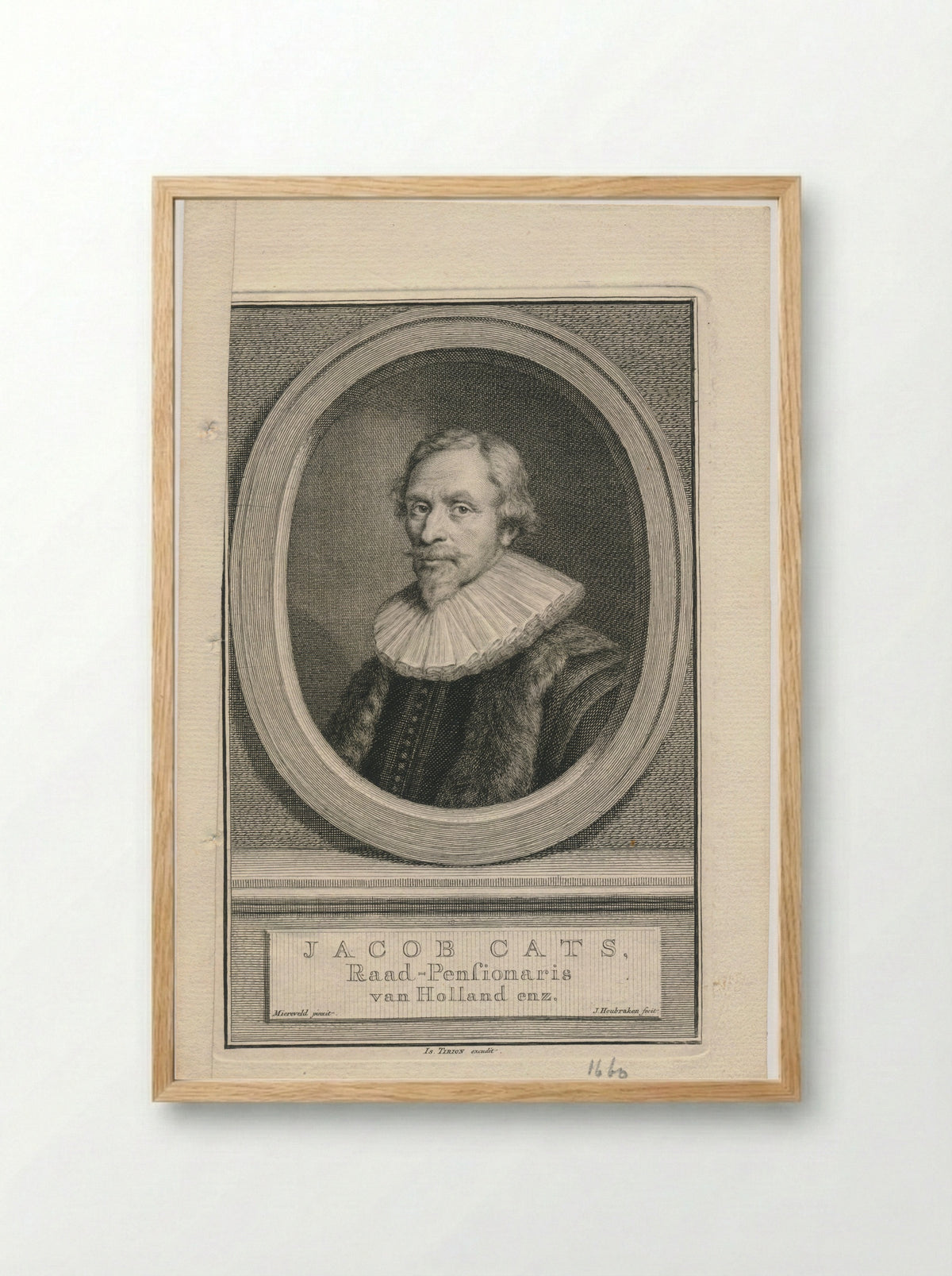 Portrait of Jacob Cats - Jacob Houbraken - Framed Print Wood