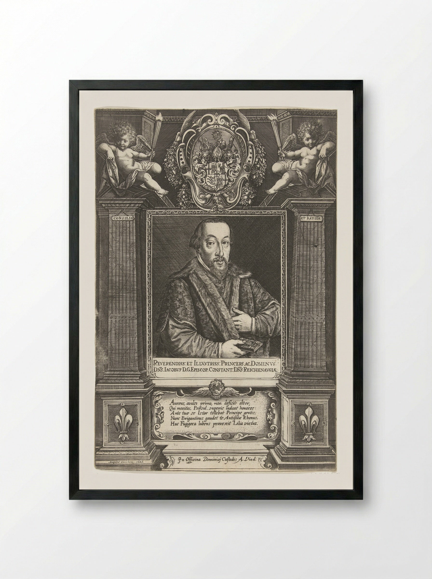 Portrait of Jacob Fugger, Bishop of Constance - Dominicus Custos - Framed Print Black