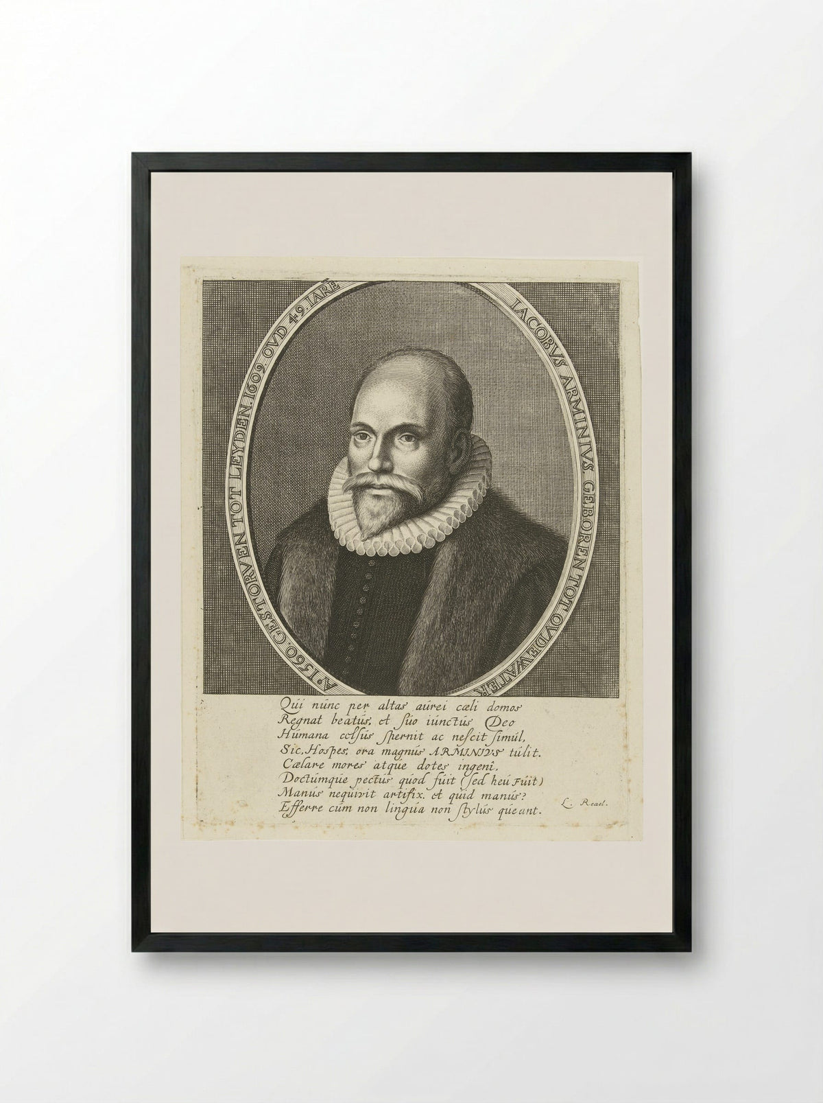 Portrait of Jacobus Arminius at Age 49 - Cornelis Koning - Framed Print Black