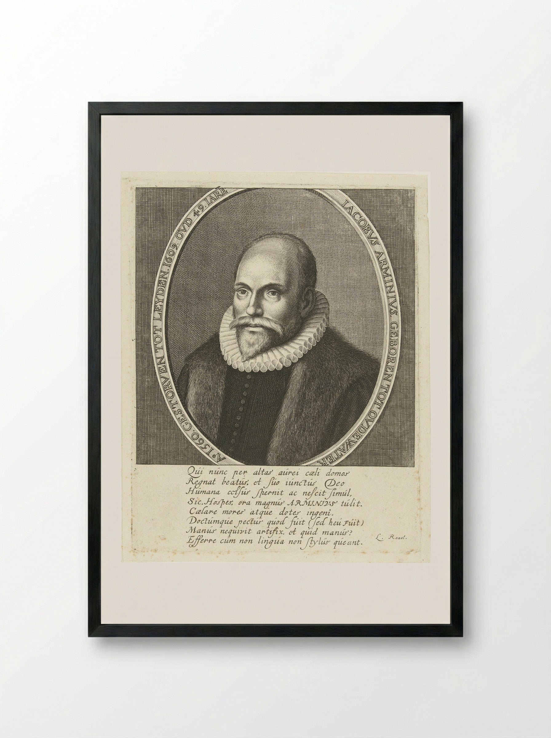 Portrait of Jacobus Arminius at Age 49 - Cornelis Koning - Framed Print Black