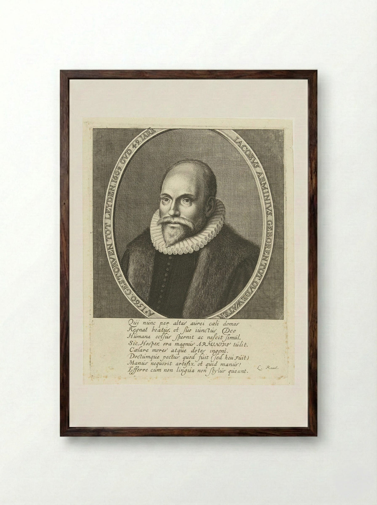 Portrait of Jacobus Arminius at Age 49 - Cornelis Koning - Framed Print Dark Wood