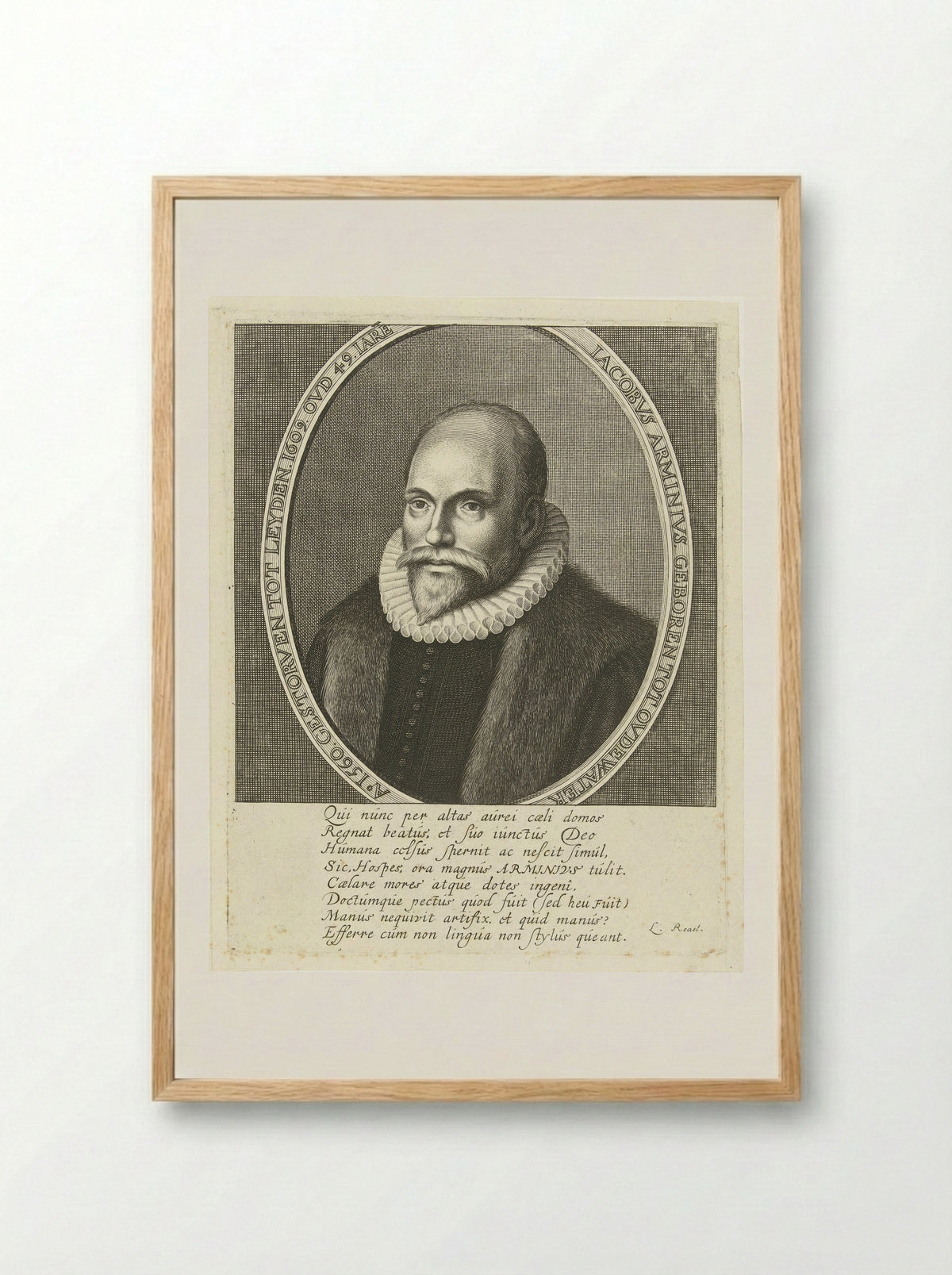 Portrait of Jacobus Arminius at Age 49 - Cornelis Koning - Framed Print Wood