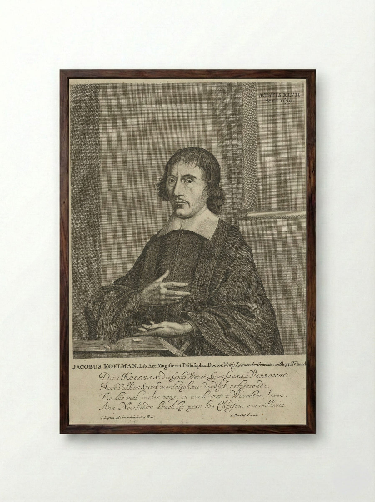 Portrait of Jacobus Koelman - Jan Luyken - Framed Print Dark Wood