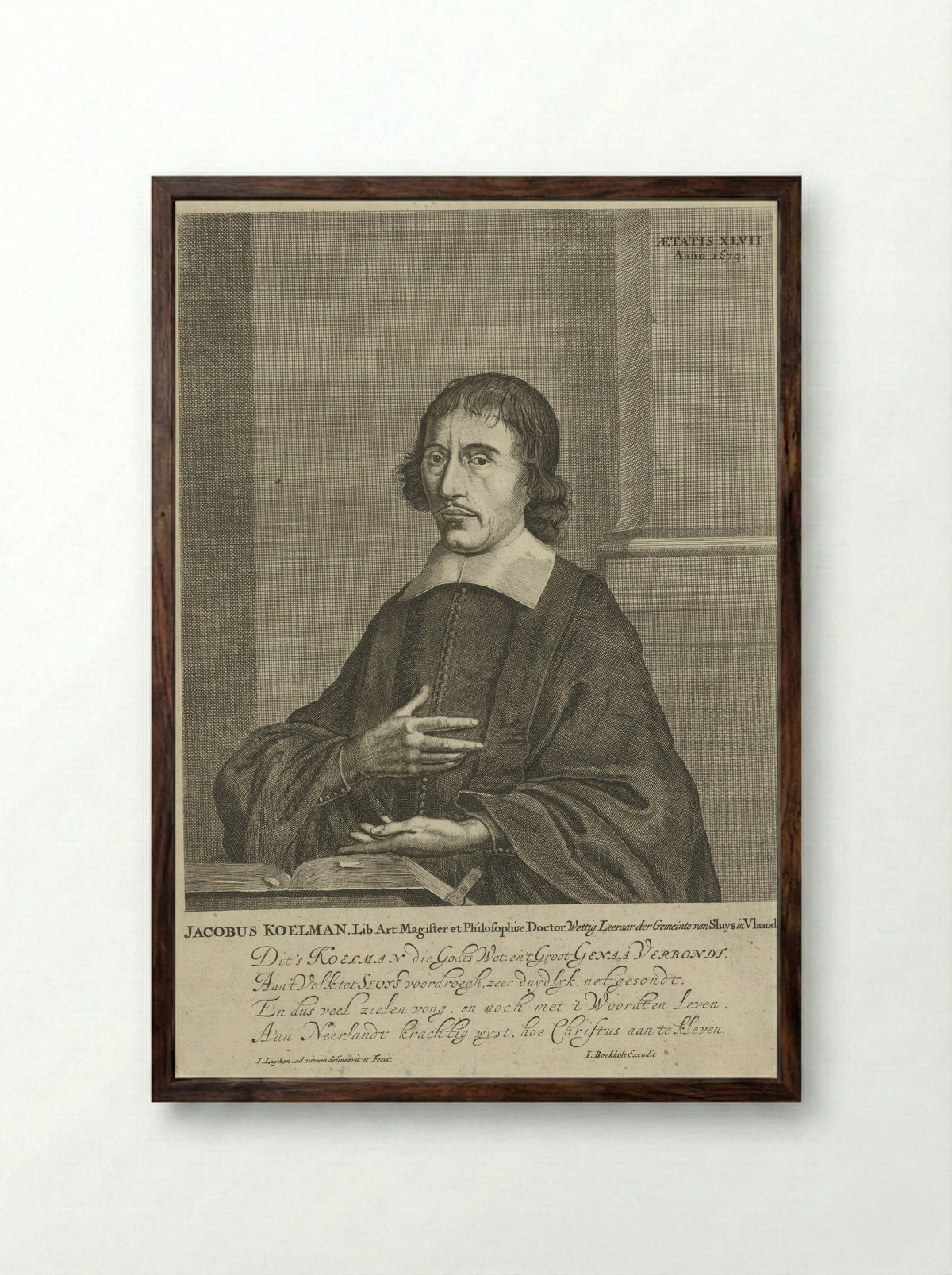 Portrait of Jacobus Koelman - Jan Luyken - Framed Print Dark Wood