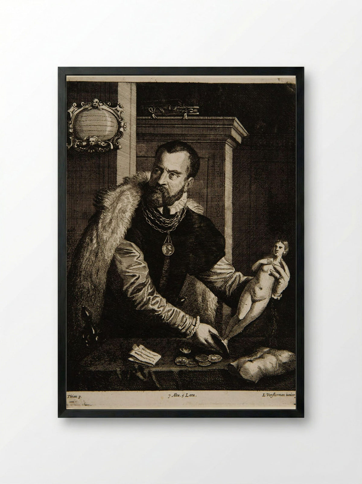 Portrait of Jacobus Strada - Lucas Vorsterman II - Framed Print Black