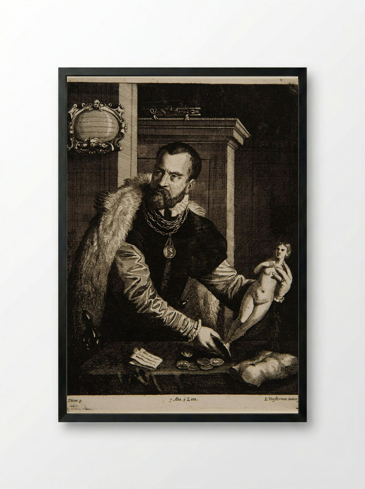 Portrait of Jacobus Strada - Lucas Vorsterman II - Framed Print Black