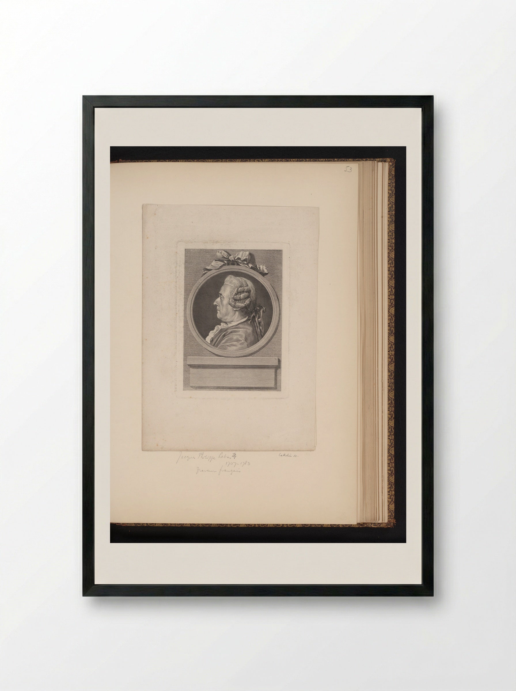 Portrait of Jacques-Philippe Le Bas - Louis-Jacques Cathelin - Framed Print Black