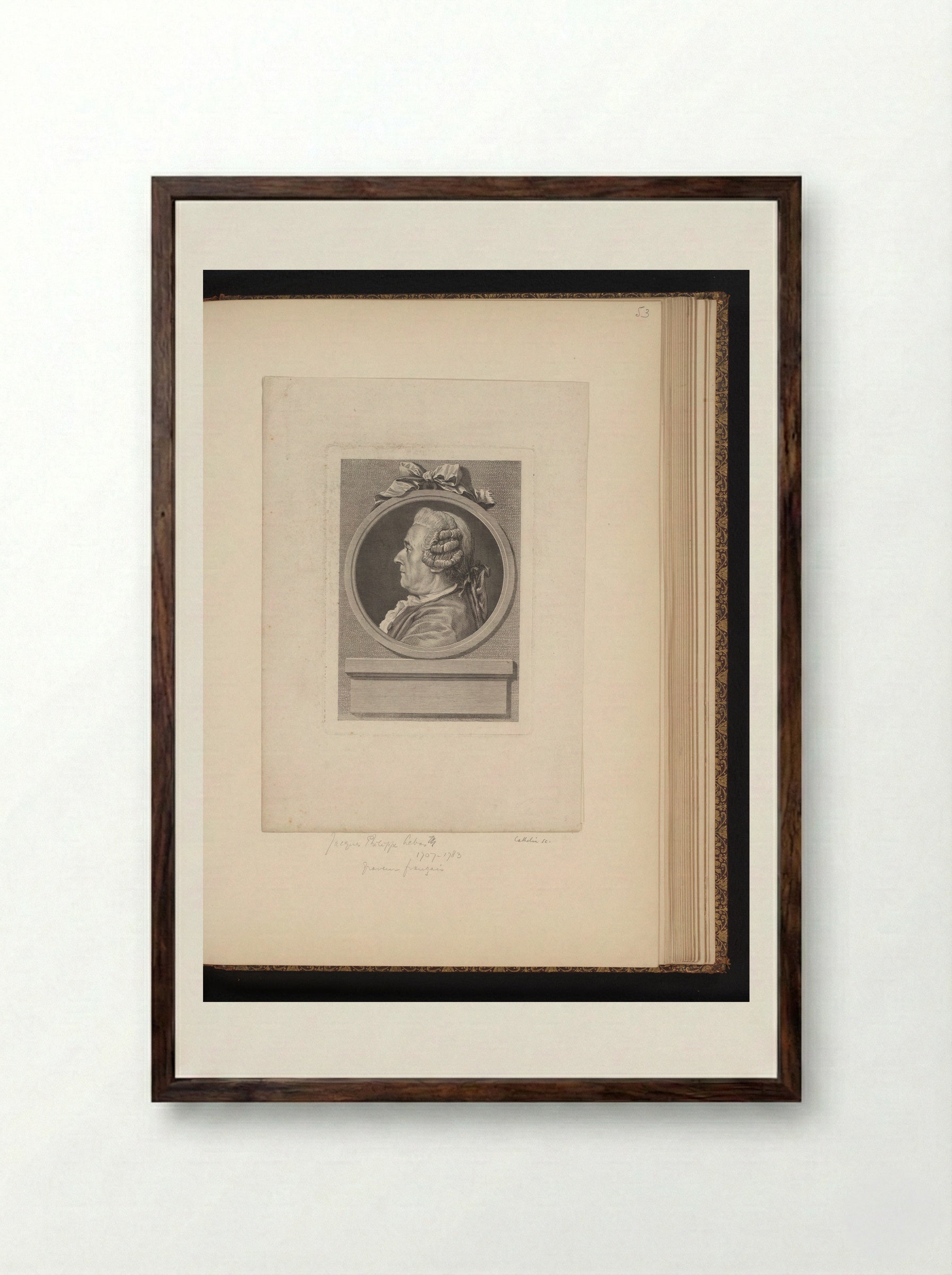 Portrait of Jacques-Philippe Le Bas - Louis-Jacques Cathelin - Framed Print Dark Wood