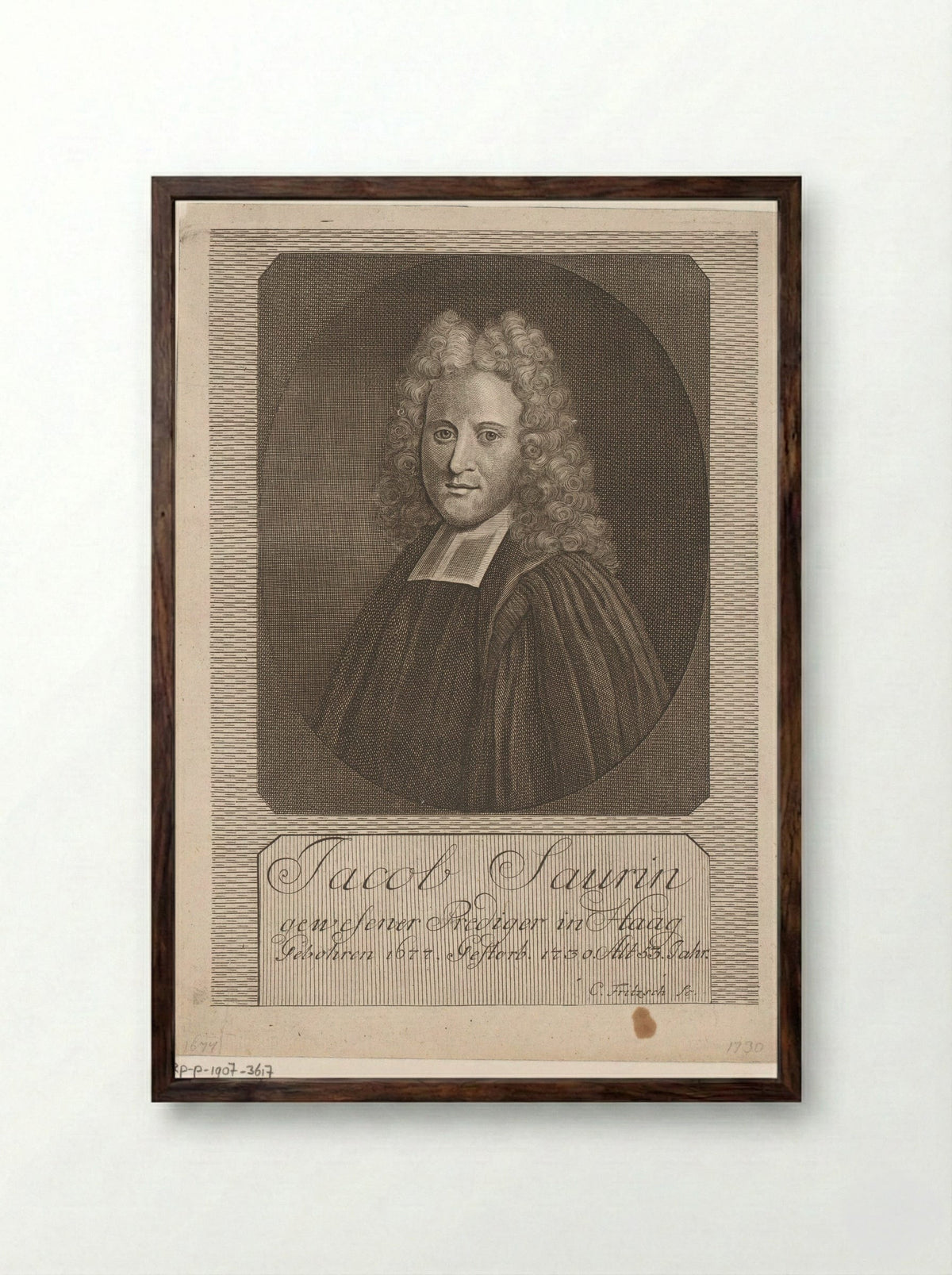 Portrait of Jacques Saurin at Age 53 - Christian Fritzsch - Framed Print Dark Wood