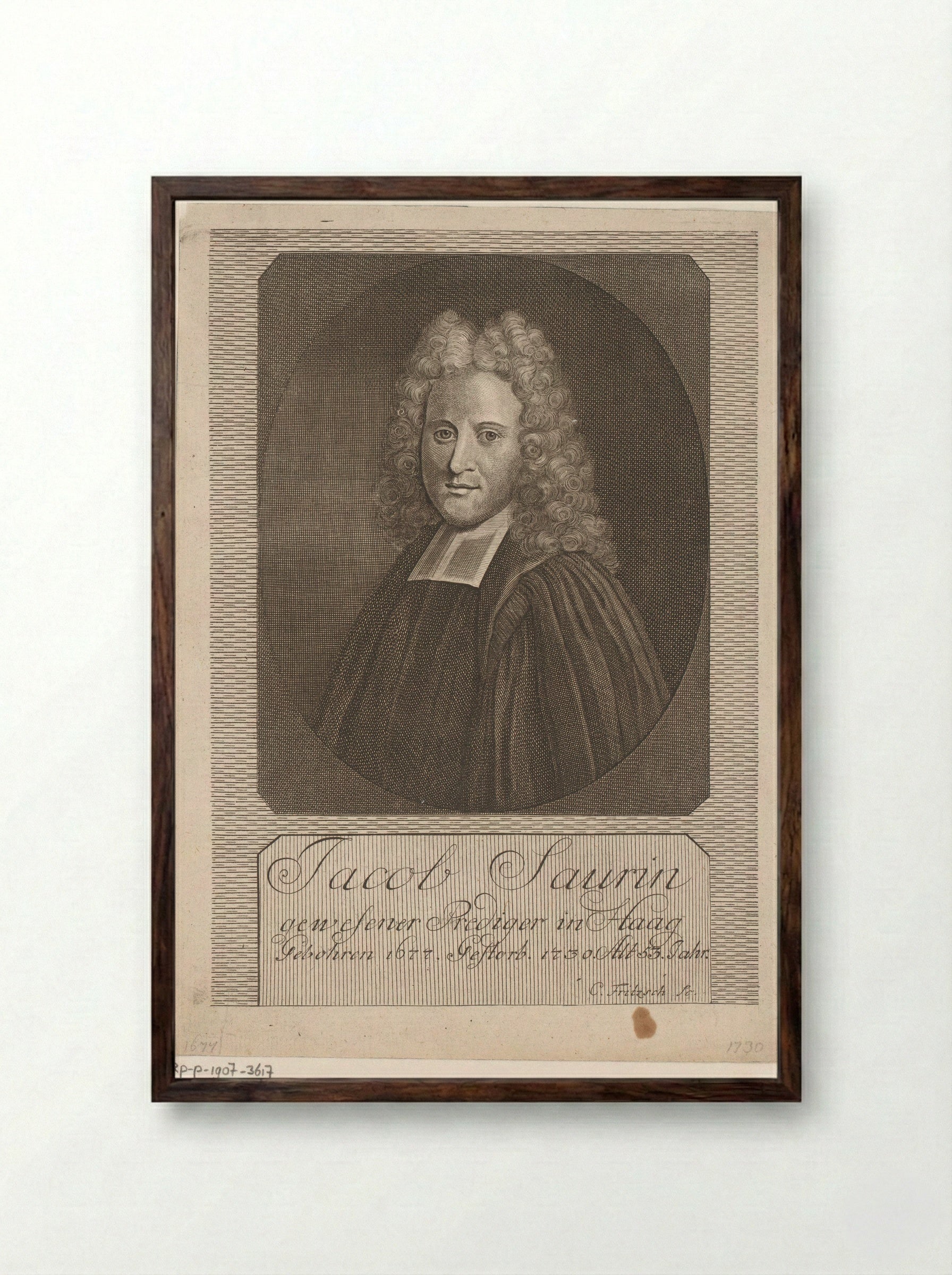Portrait of Jacques Saurin at Age 53 - Christian Fritzsch - Framed Print Dark Wood