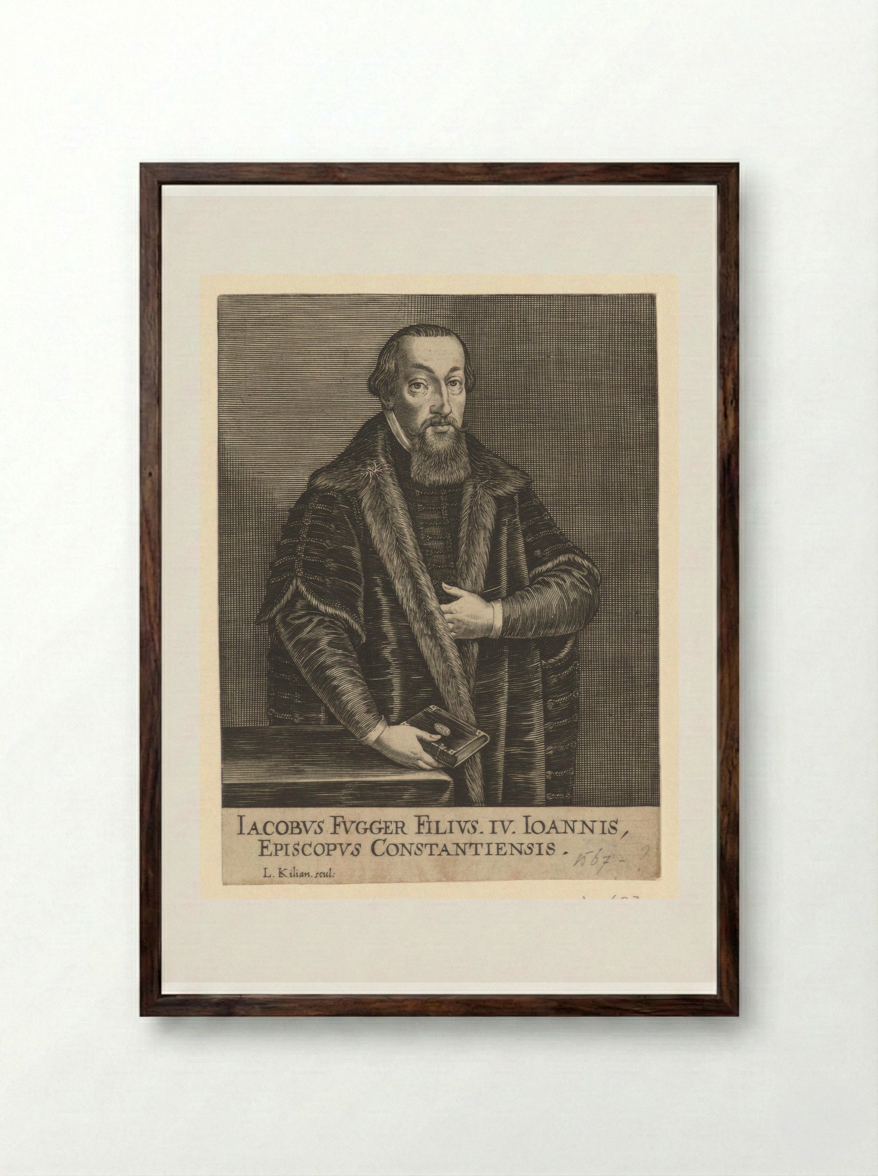 Portrait of Jakob Fugger - Lucas Kilian - Framed Print Dark Wood