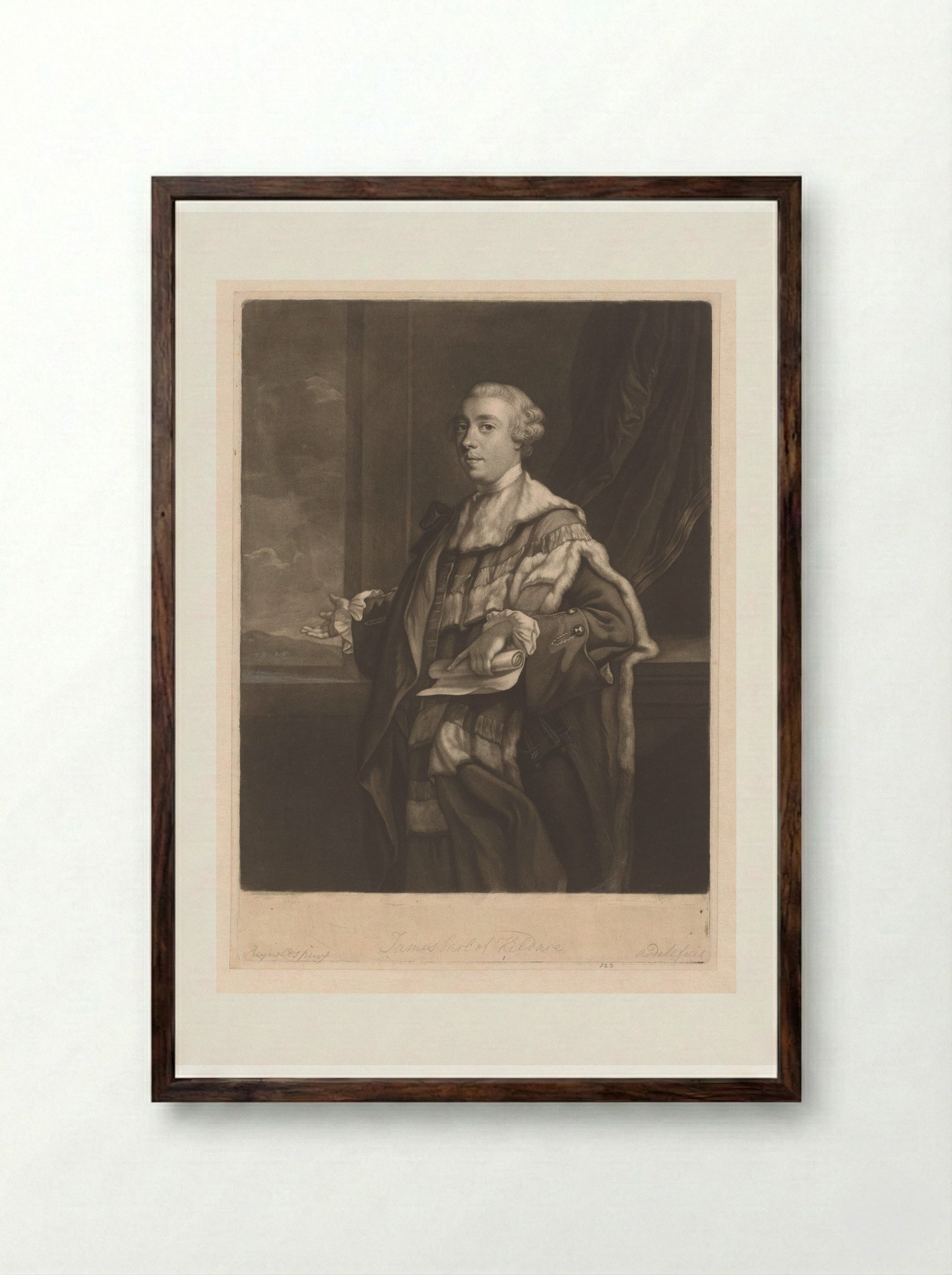 Portrait of James FitzGerald, 1st Duke of Leinster - James McArdell - Framed Print Dark Wood