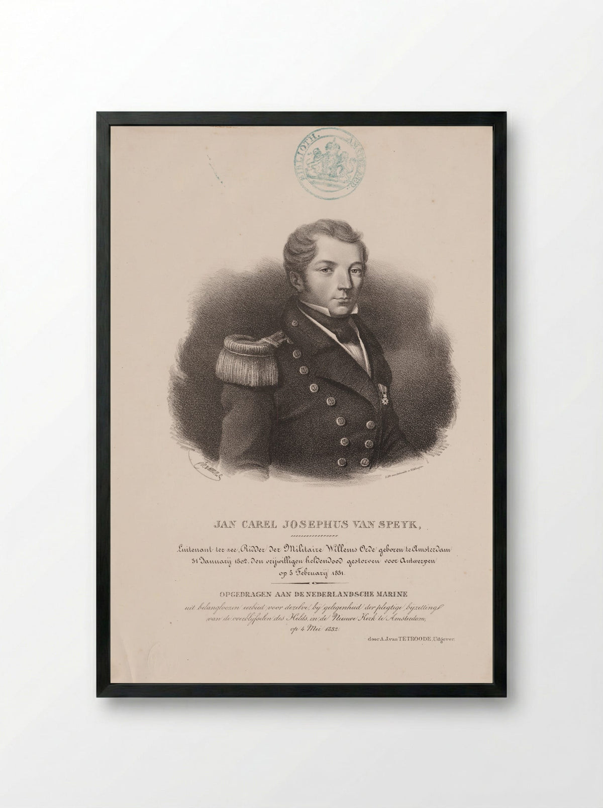Portrait of Jan Carel Josephus van Speyk - J.B. Clermans - Framed Print Black
