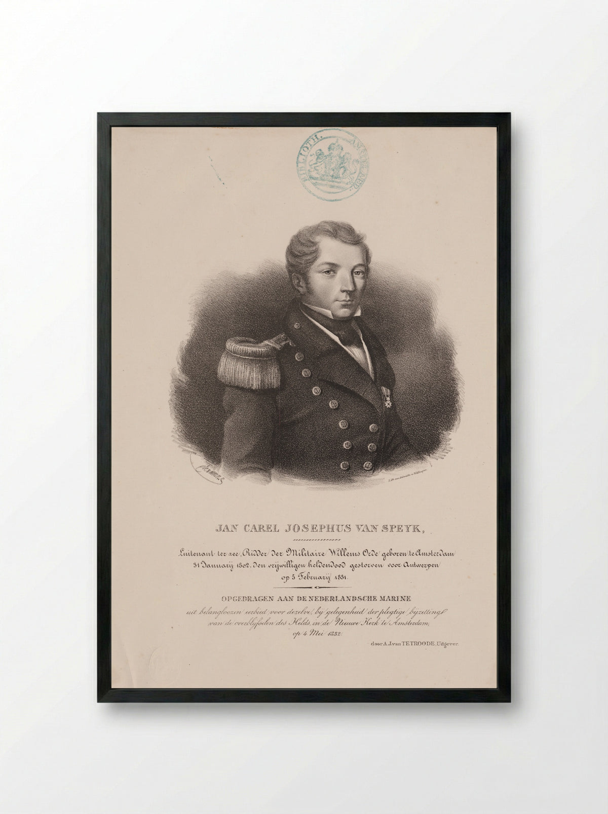 Portrait of Jan Carel Josephus van Speyk - J.B. Clermans - Framed Print Black