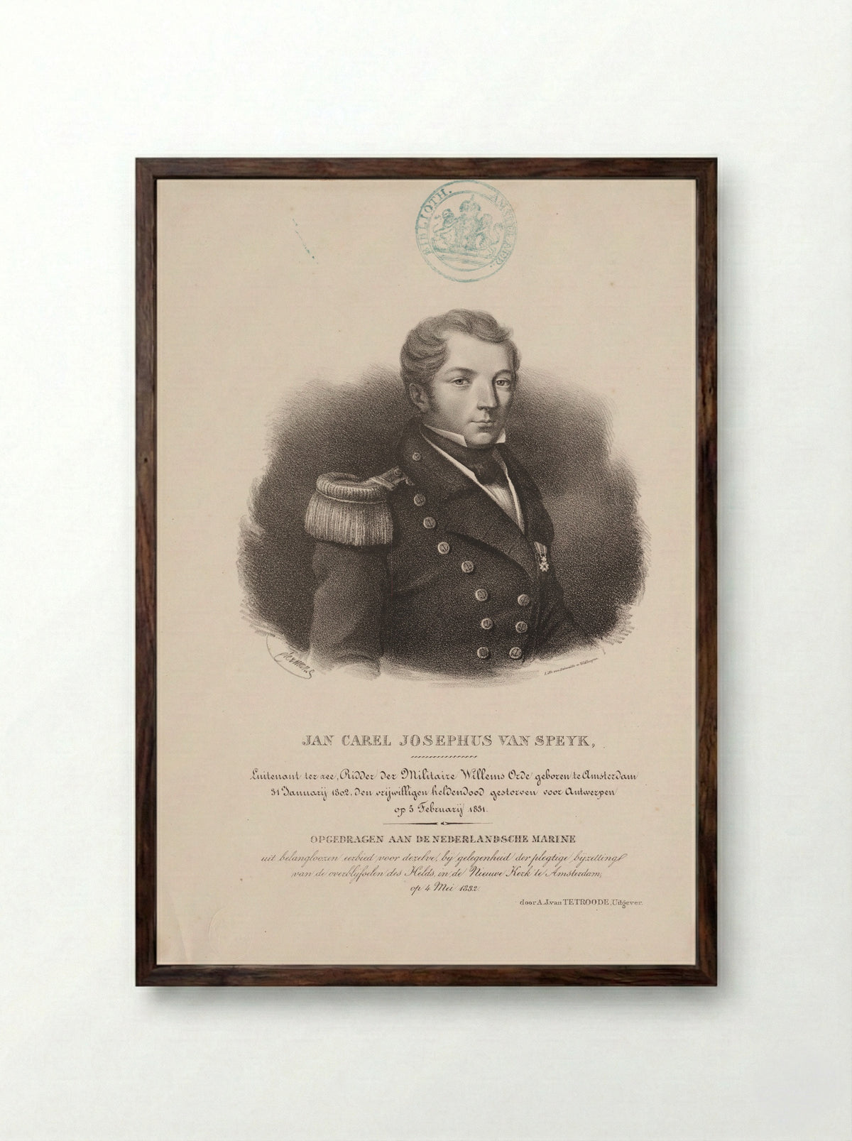 Portrait of Jan Carel Josephus van Speyk - J.B. Clermans - Framed Print Dark Wood