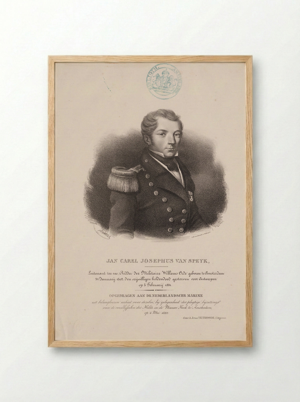 Portrait of Jan Carel Josephus van Speyk - J.B. Clermans - Framed Print Wood