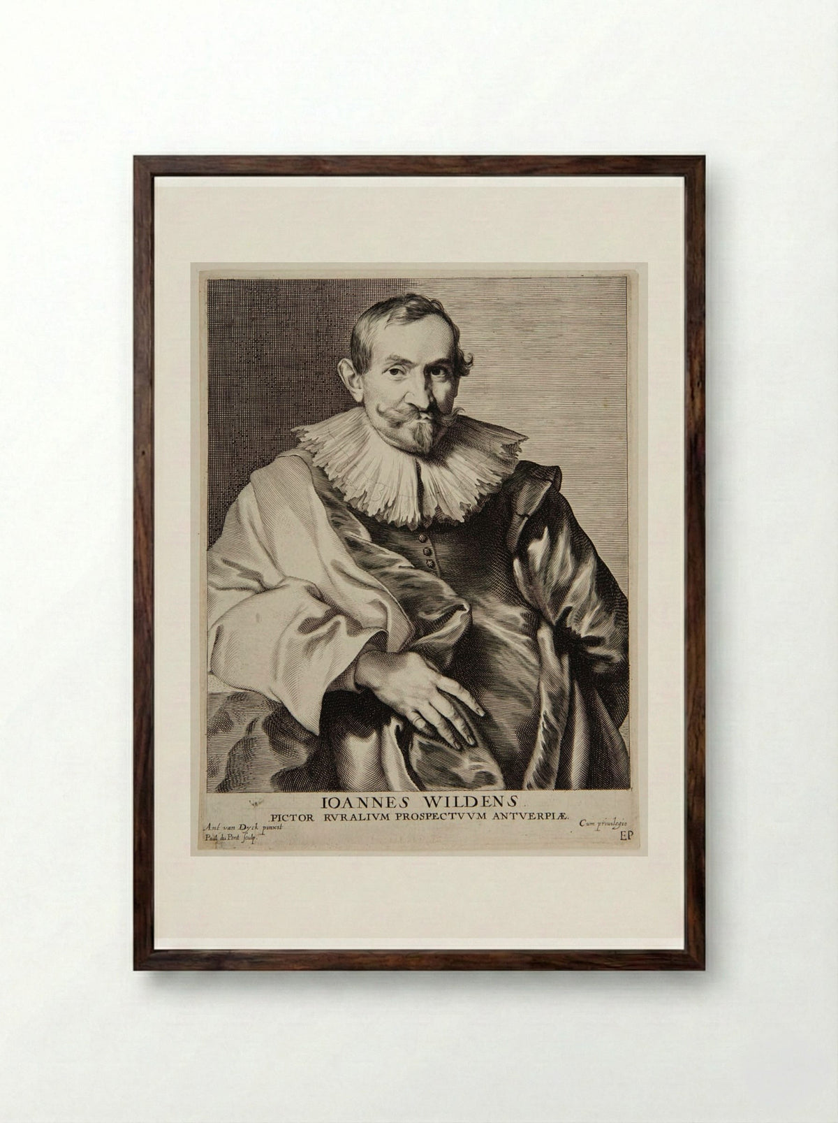 Portrait of Jan Wildens - Paulus Pontius - Framed Print Dark Wood