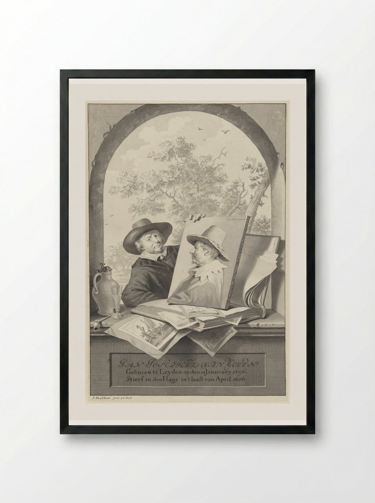 Portrait of Jan van Goyen - Jan Stolker - Framed Print Black