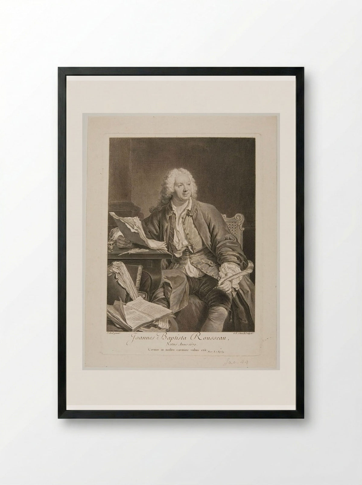 Portrait of Jean-Baptiste Rousseau - Georg Friedrich Schmidt - Framed Print Black