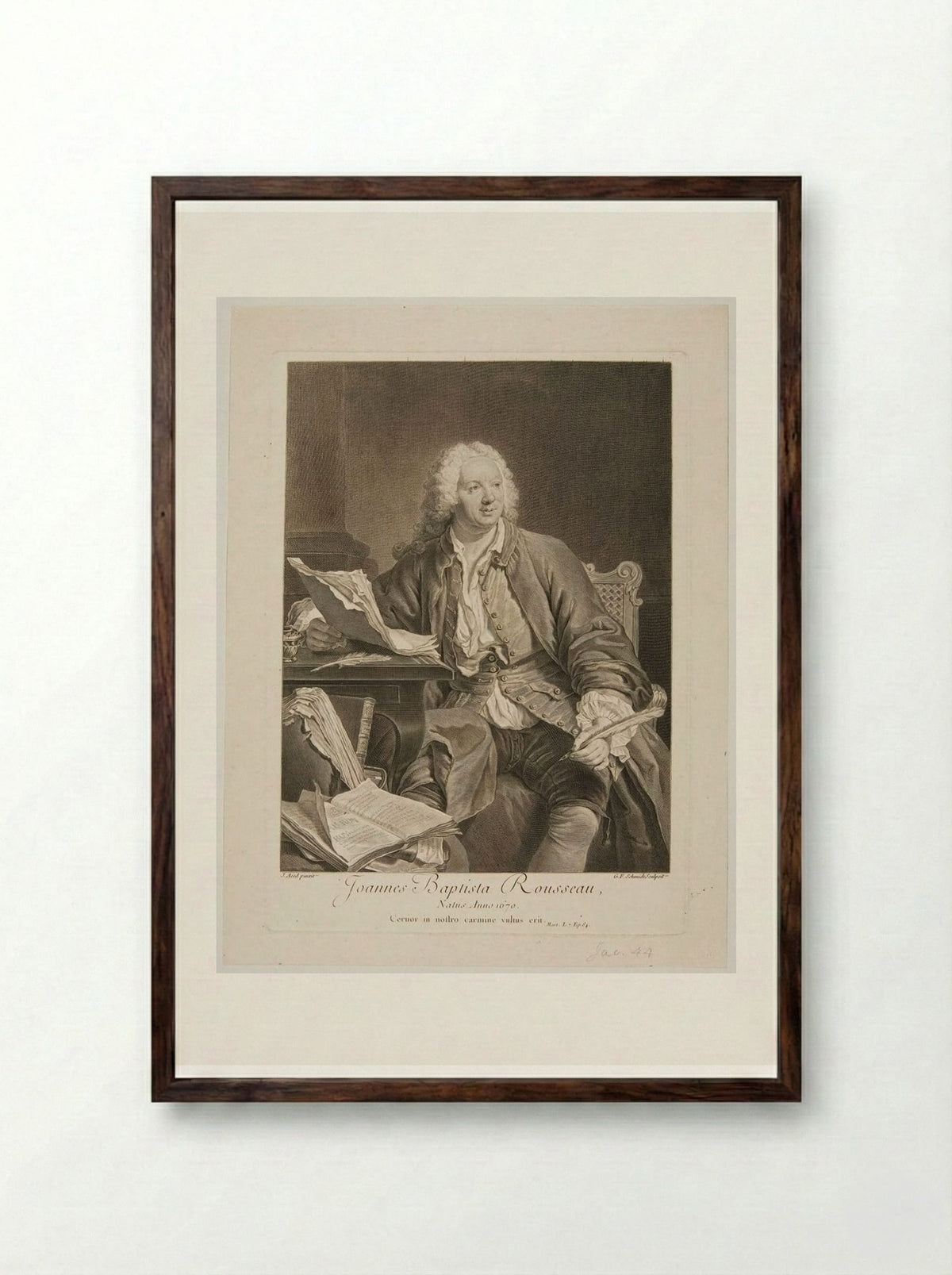 Portrait of Jean-Baptiste Rousseau - Georg Friedrich Schmidt - Framed Print Dark Wood