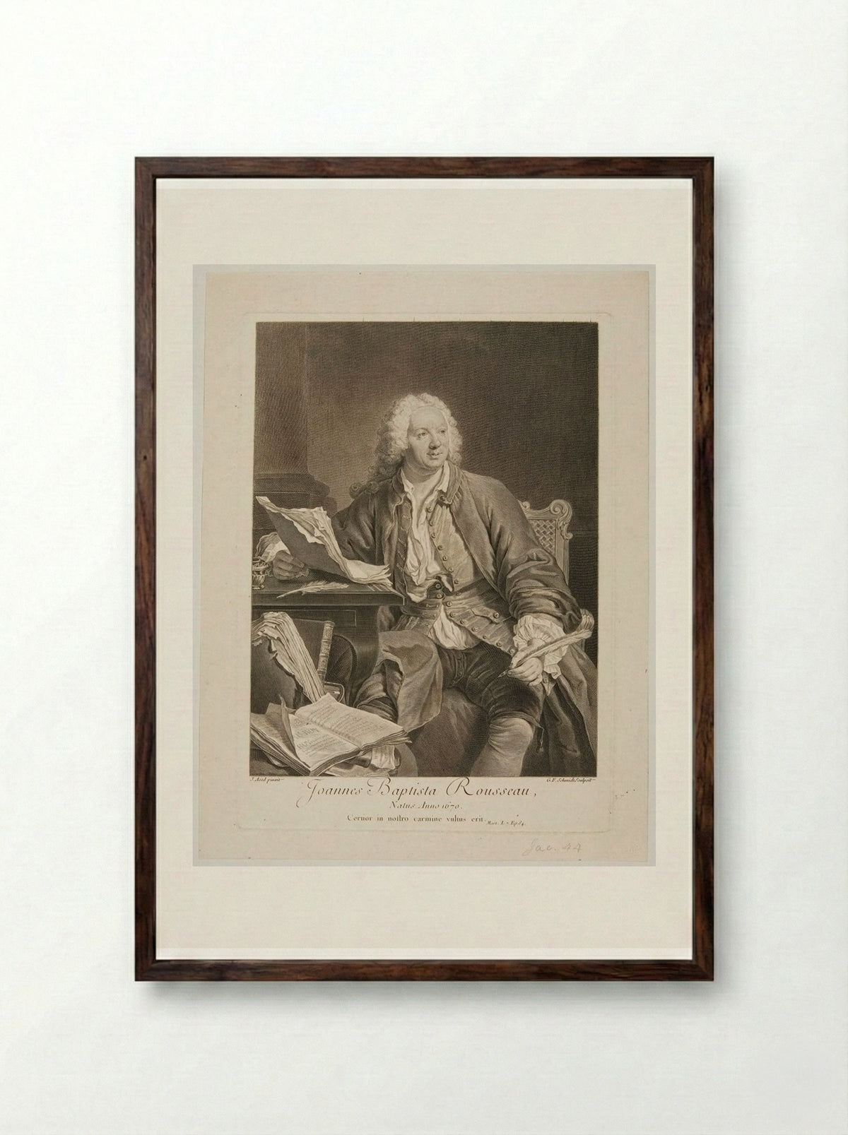 Portrait of Jean-Baptiste Rousseau - Georg Friedrich Schmidt - Framed Print Dark Wood