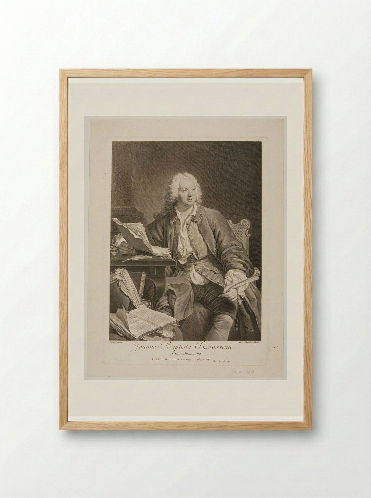 Portrait of Jean-Baptiste Rousseau - Georg Friedrich Schmidt - Framed Print Wood