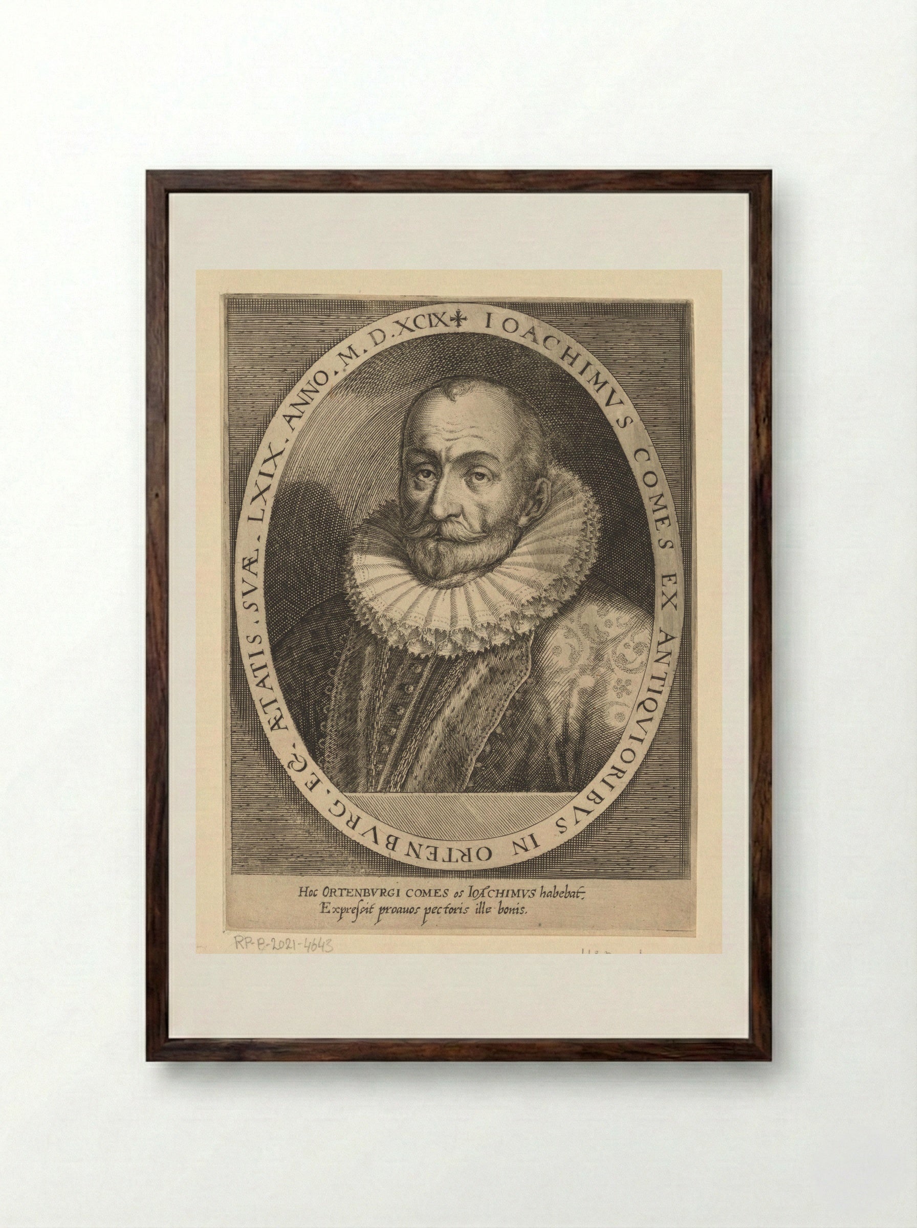 Portrait of Joachim, Count of Ortenburg at Age 69 - Dominicus Custos - Framed Print Dark Wood