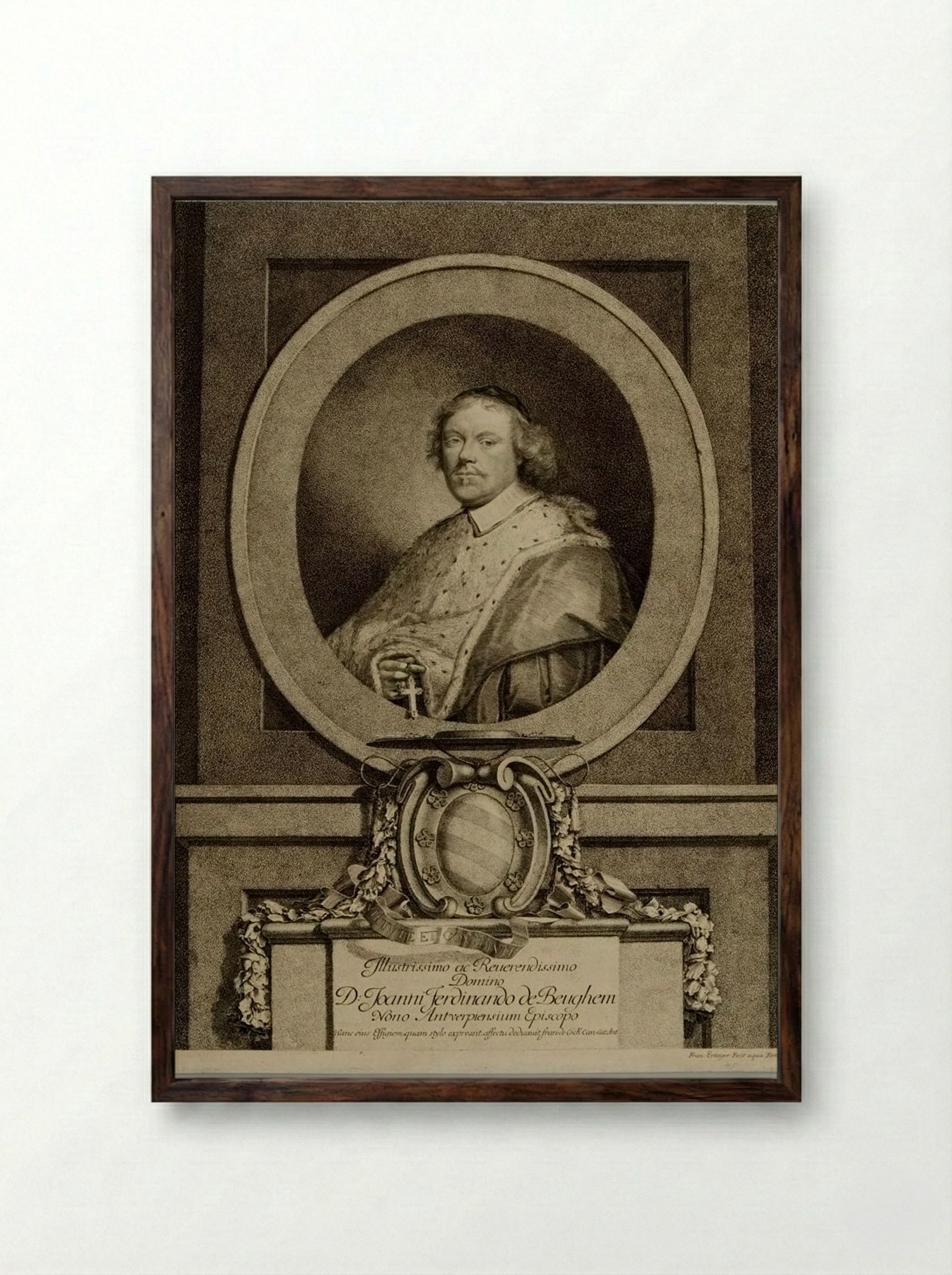 Portrait of Joannes Ferdinandus de Beughem - Frans Ertinger - Framed Print Dark Wood
