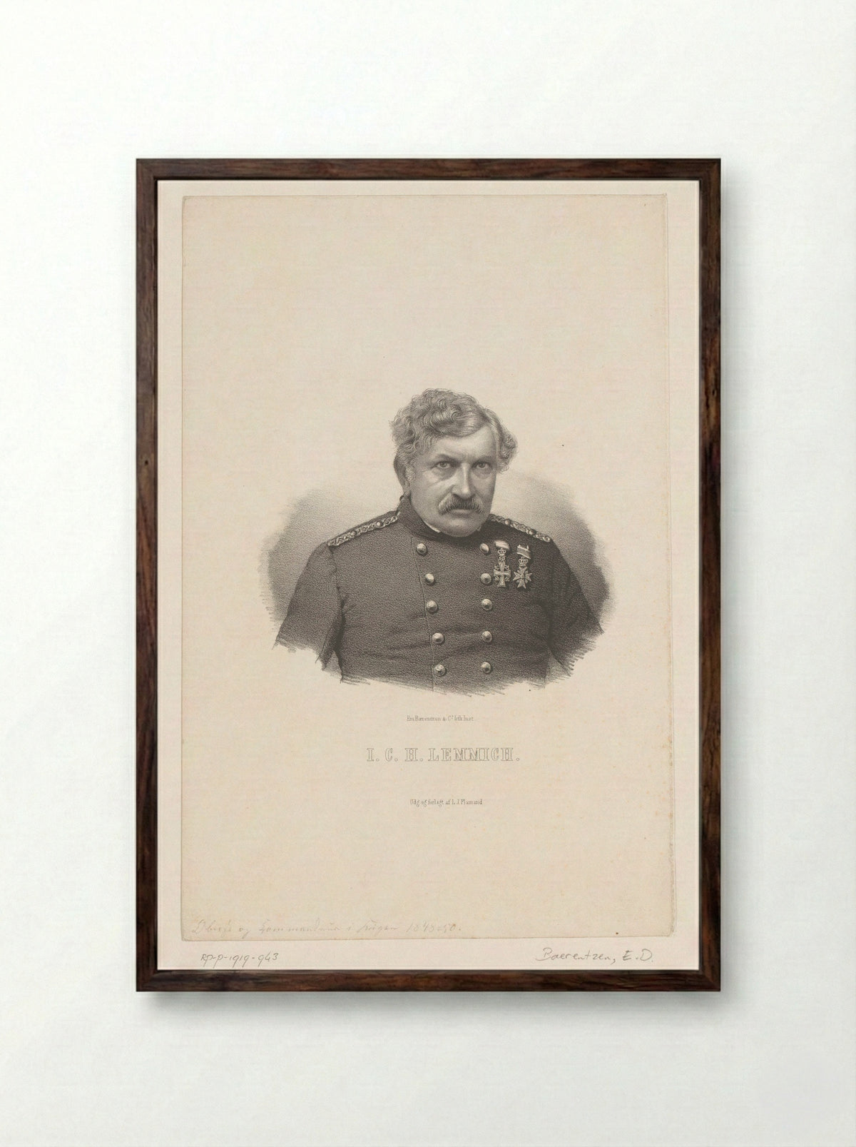 Portrait of Jobst Conrad Hirch Lemmich - Emilius Ditlev Baerentzen - Framed Print Dark Wood