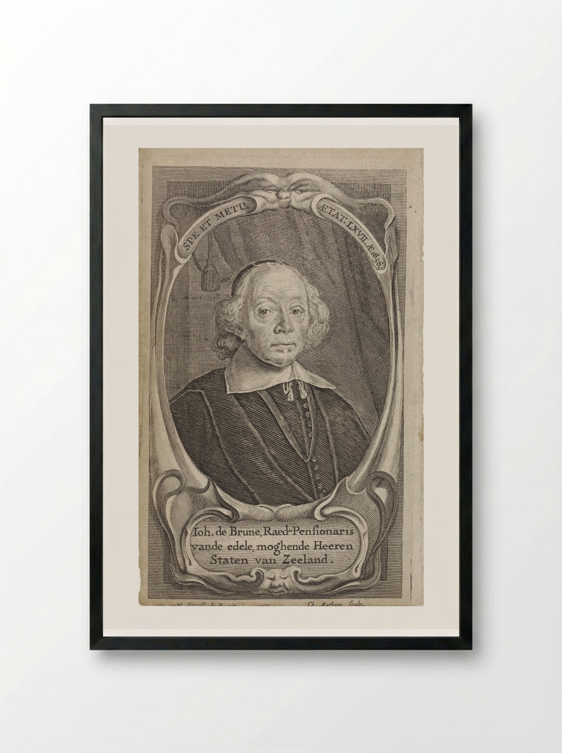 Portrait of Johan de Brune - Theodor Matham - Framed Print Black