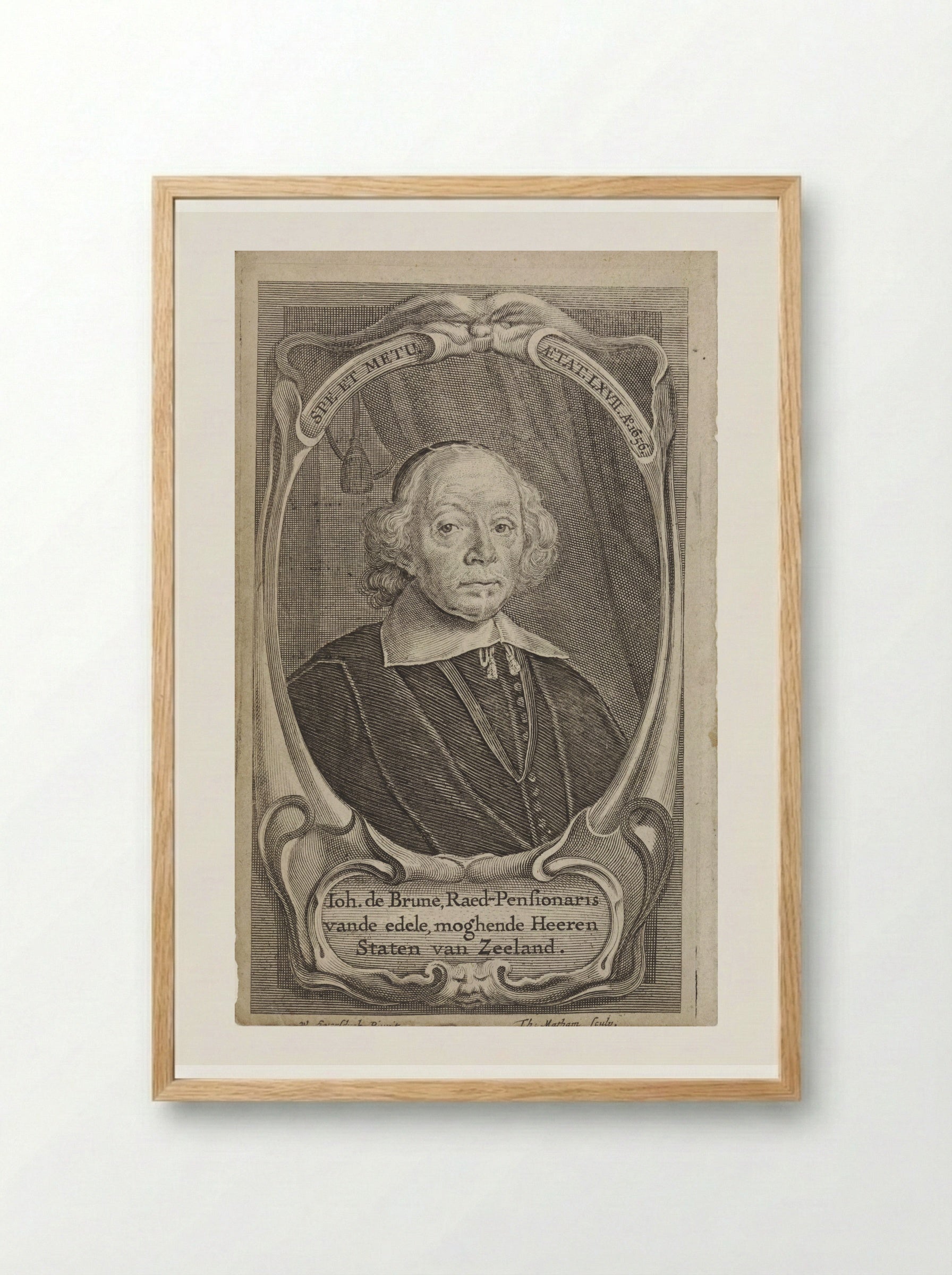 Portrait of Johan de Brune - Theodor Matham - Framed Print Wood