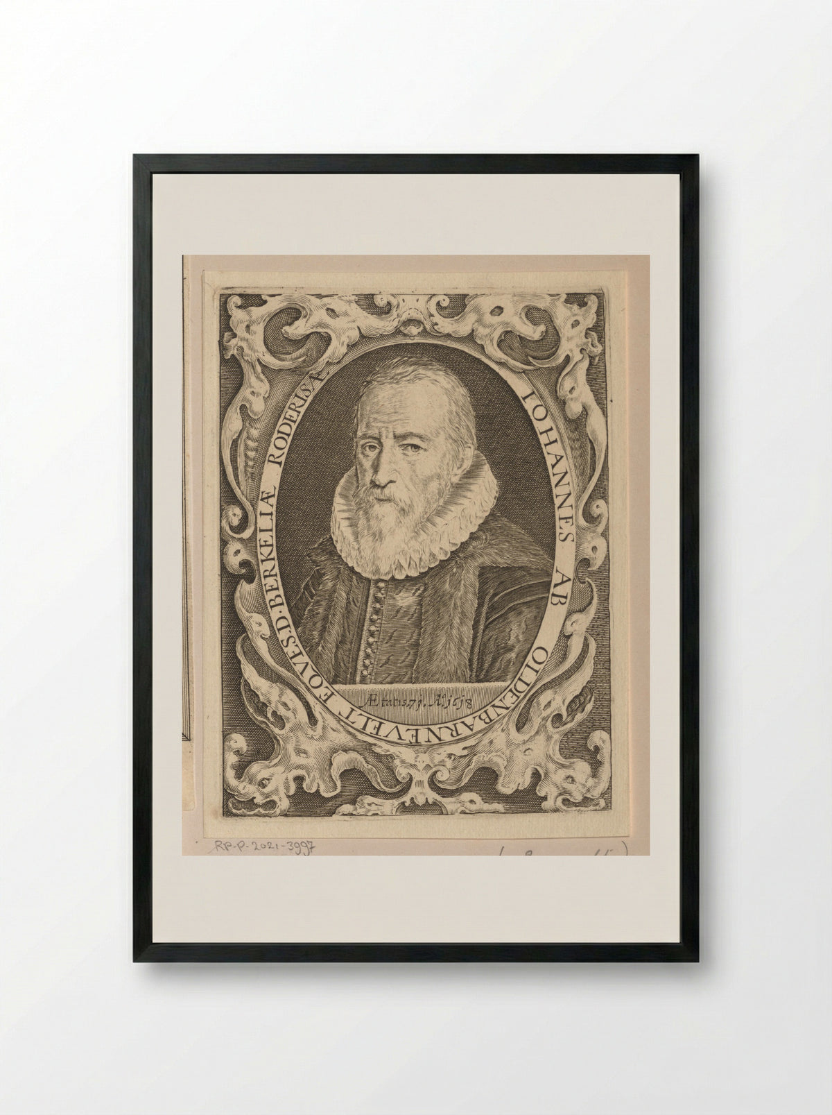 Portrait of Johan van Oldenbarnevelt at Age 71 - Renold Elstrack - Framed Print Black