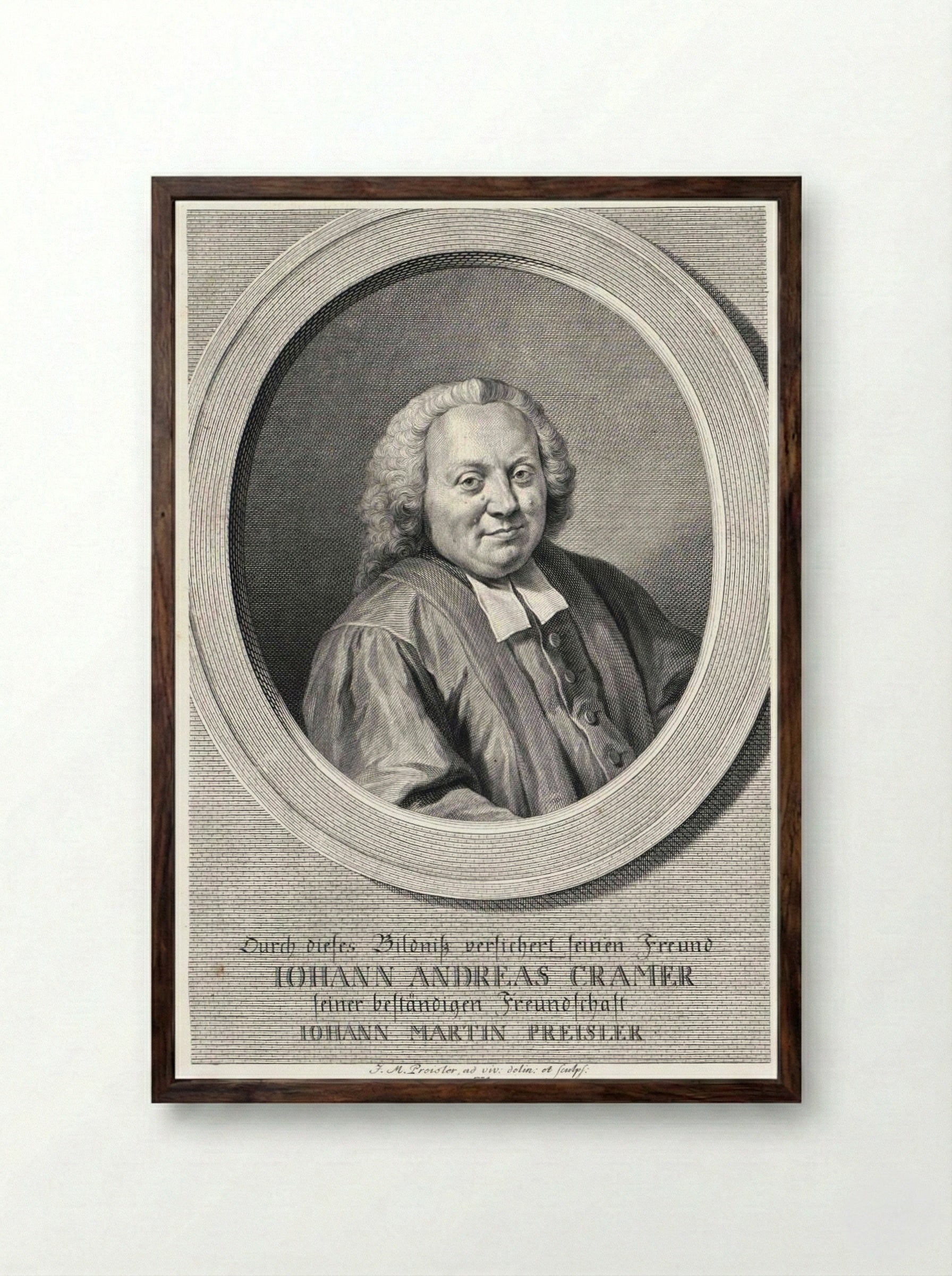 Portrait of Johann Andreas Cramer - Johann Martin Preisler - Framed Print Dark Wood