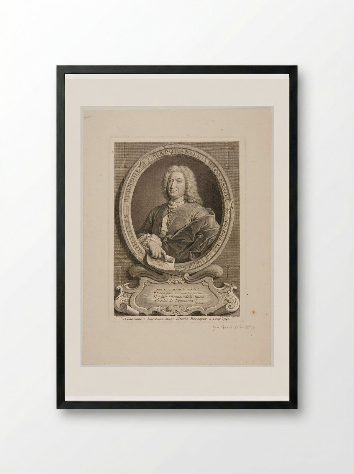 Portrait of Johann Bernoulli - Georg Friedrich Schmidt - Framed Print Black