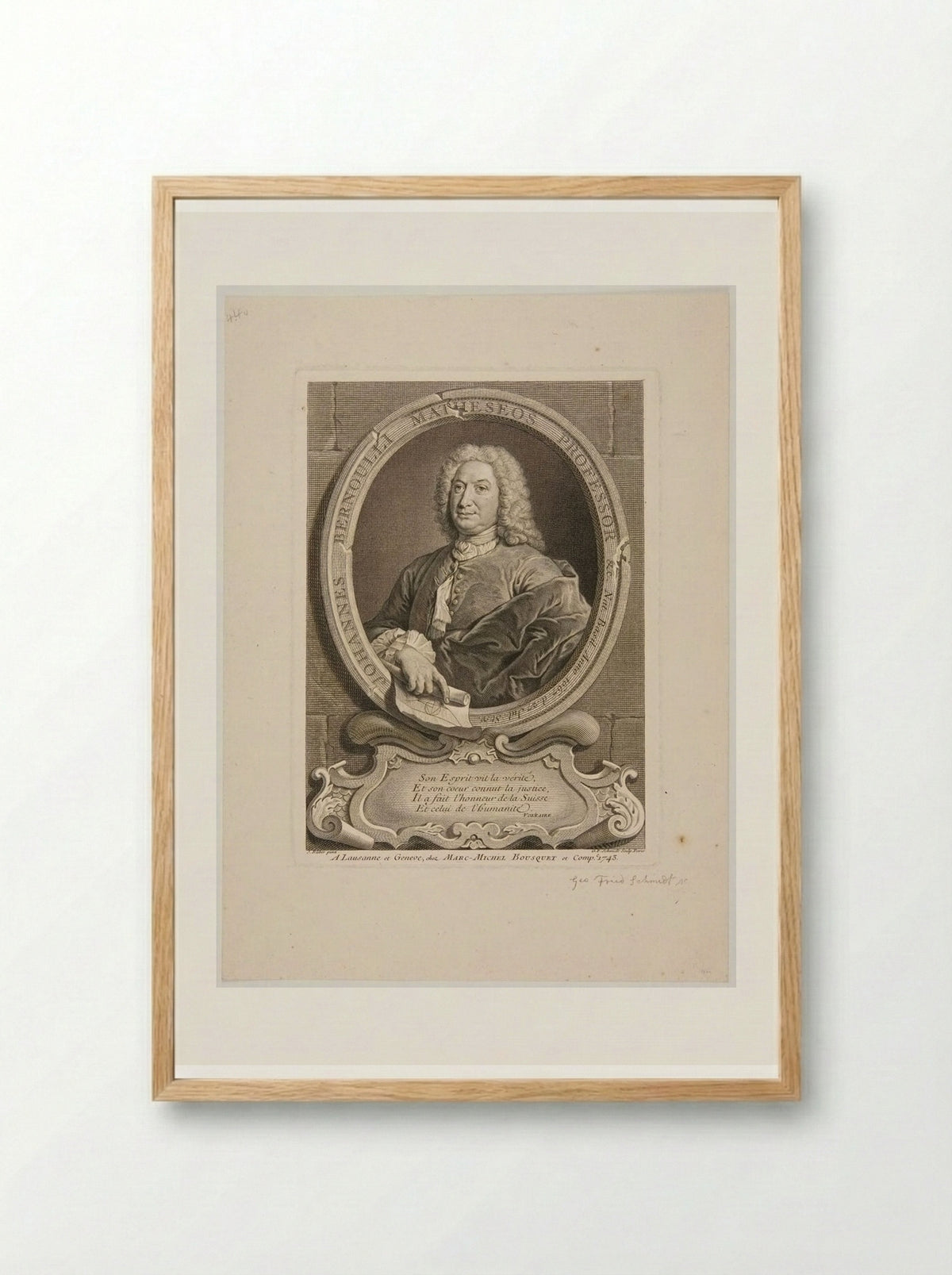 Portrait of Johann Bernoulli - Georg Friedrich Schmidt - Framed Print Wood