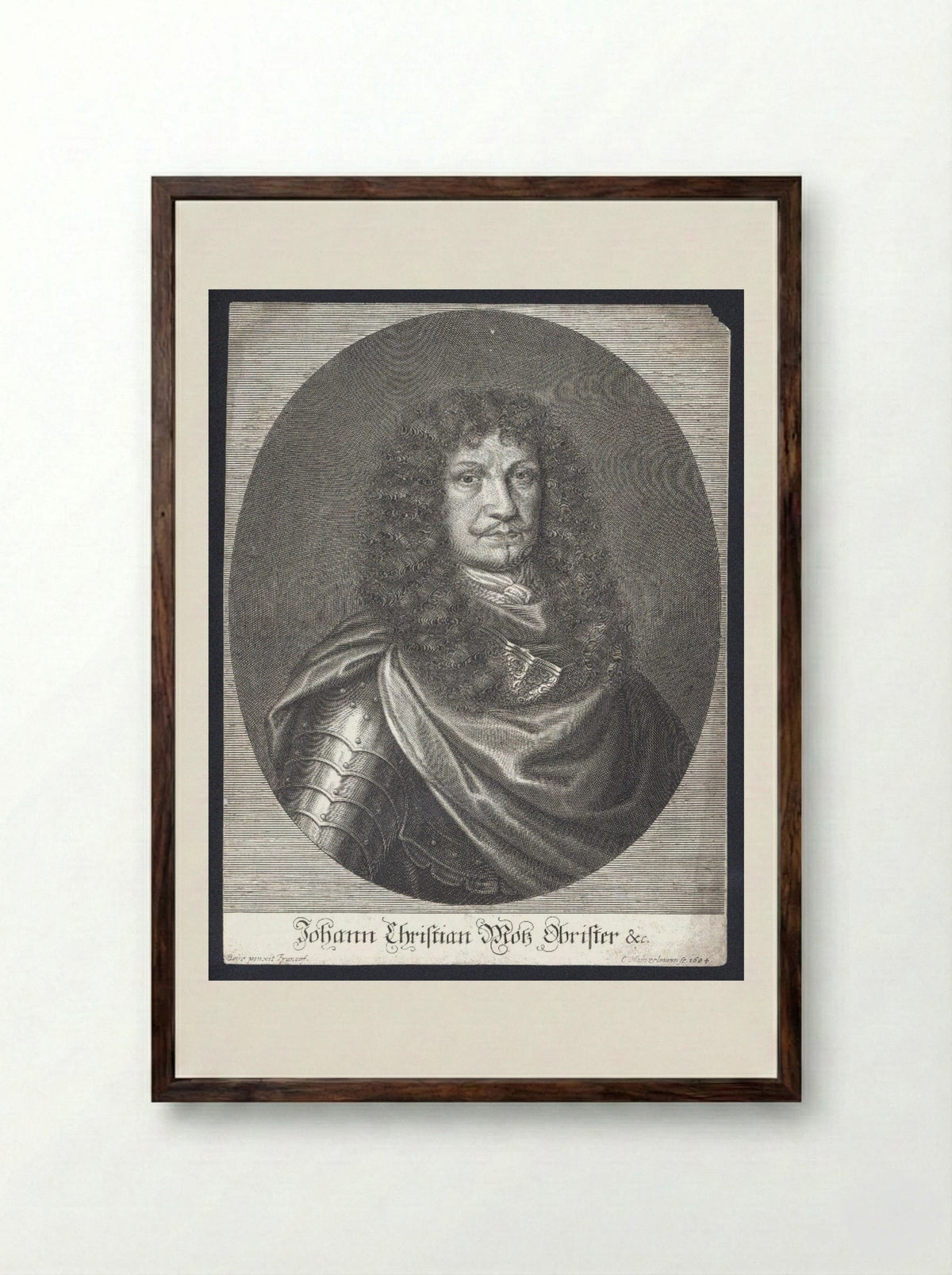 Portrait of Johann Christian Motz - Elias Hainzelmann - Framed Print Dark Wood