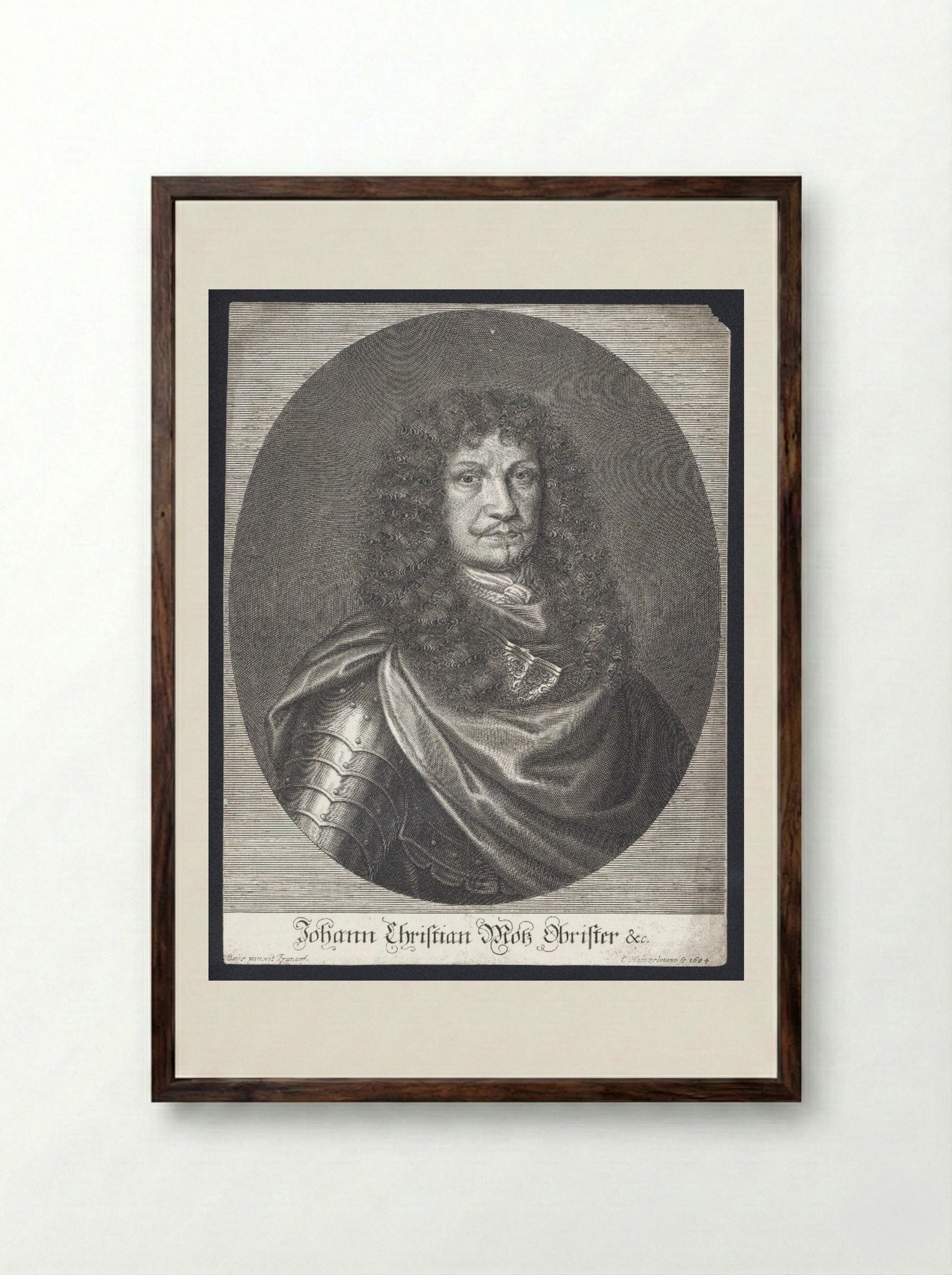 Portrait of Johann Christian Motz - Elias Hainzelmann - Framed Print Dark Wood
