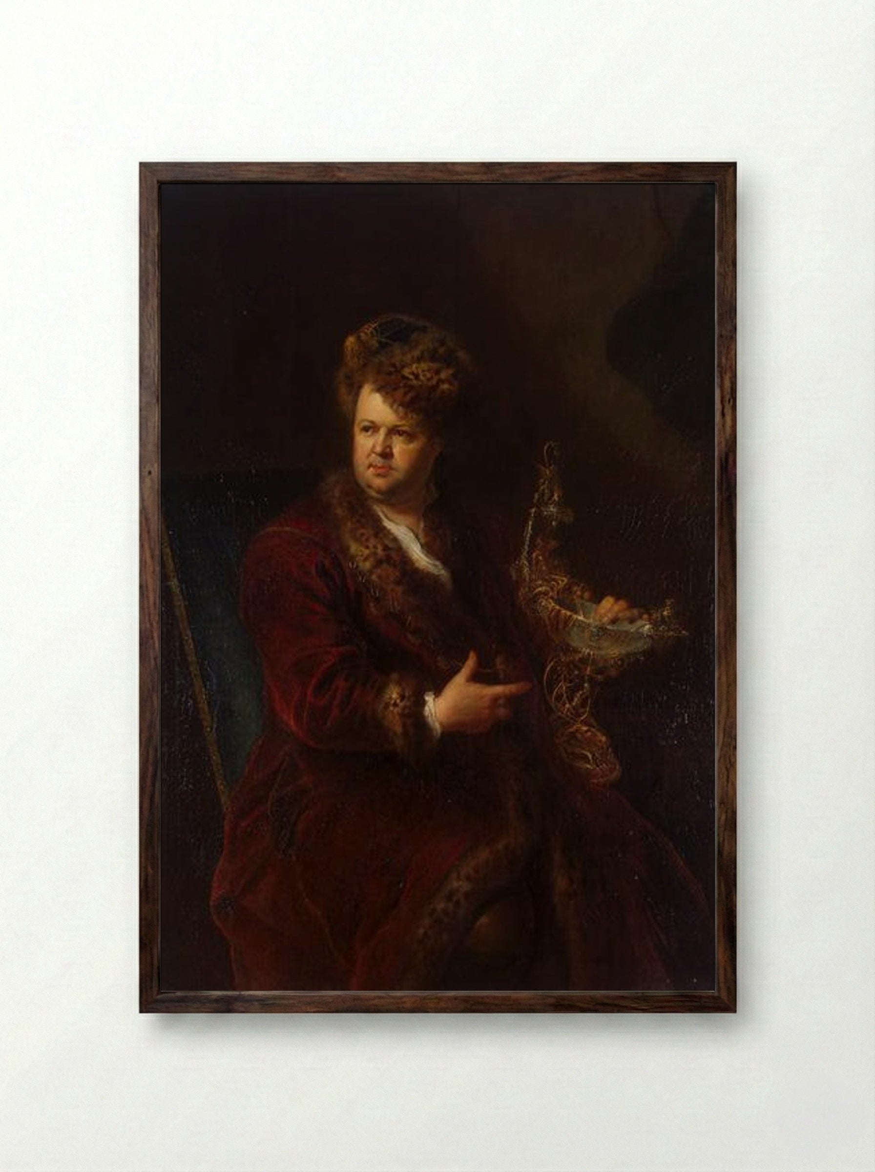 Portrait of Johann Melchior Dinglinger - Antoine Pesne - Framed Print Dark Wood