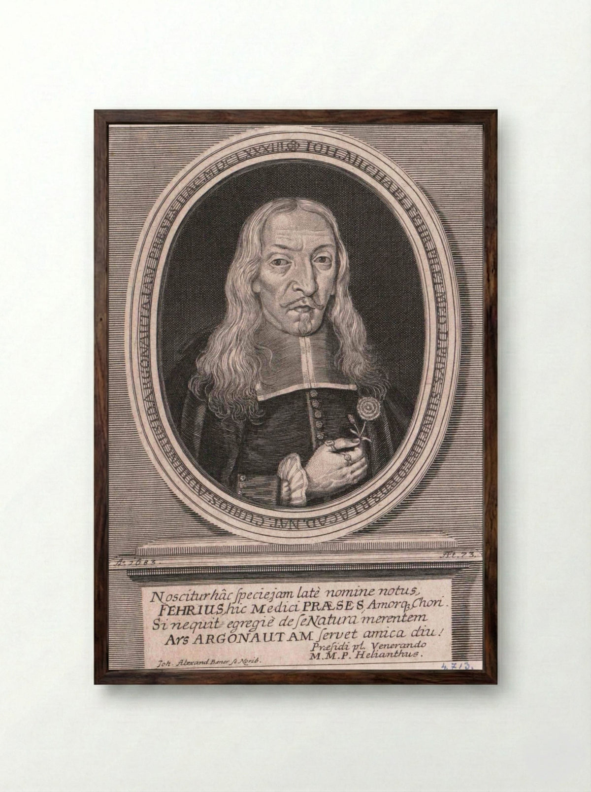 Portrait of Johann Michael Fehr - Johann Alexander Böner - Framed Print Dark Wood